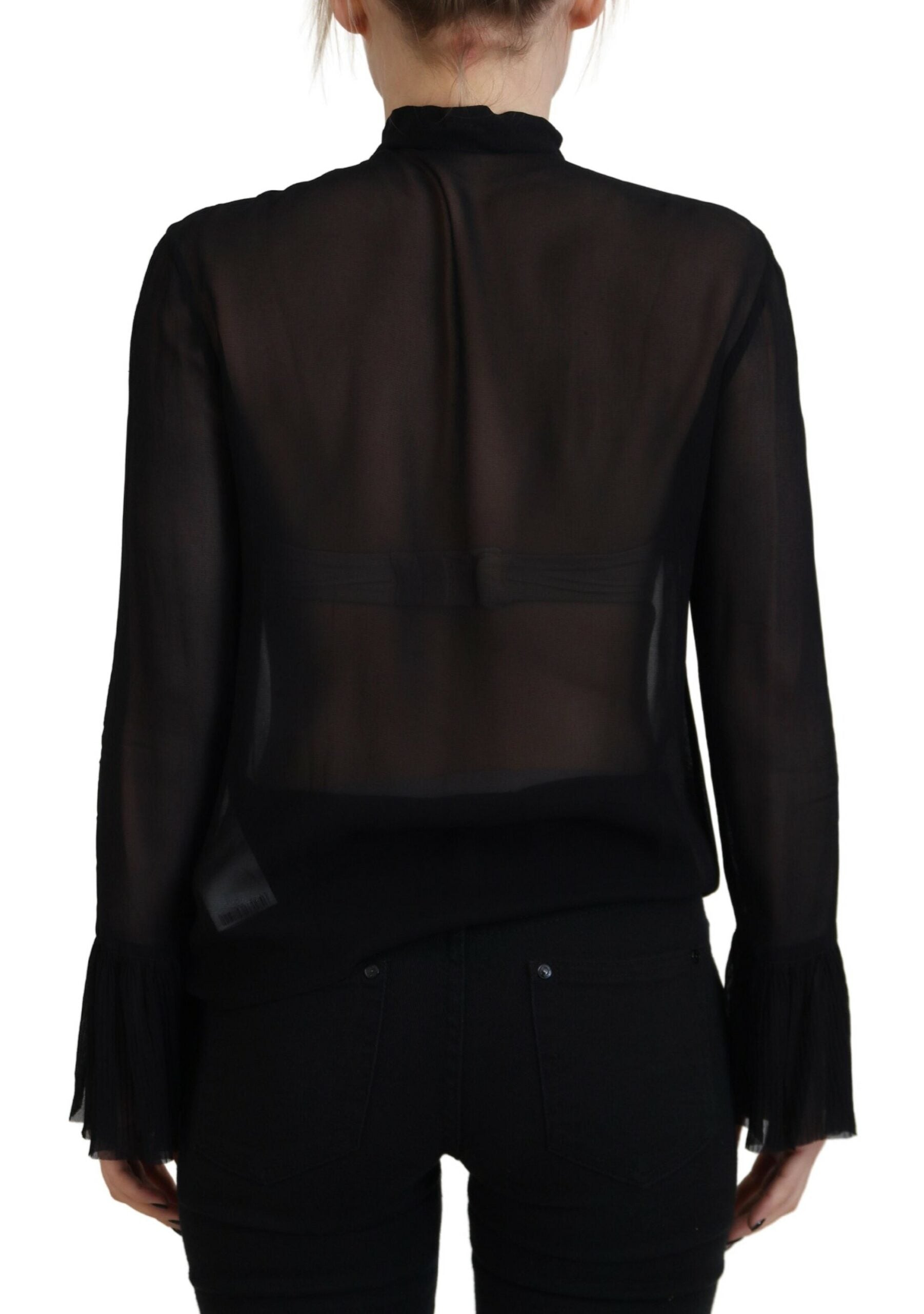 Dsquared² Black Viscose Long Sleeves See Through Blouse Top LUNESCAPE