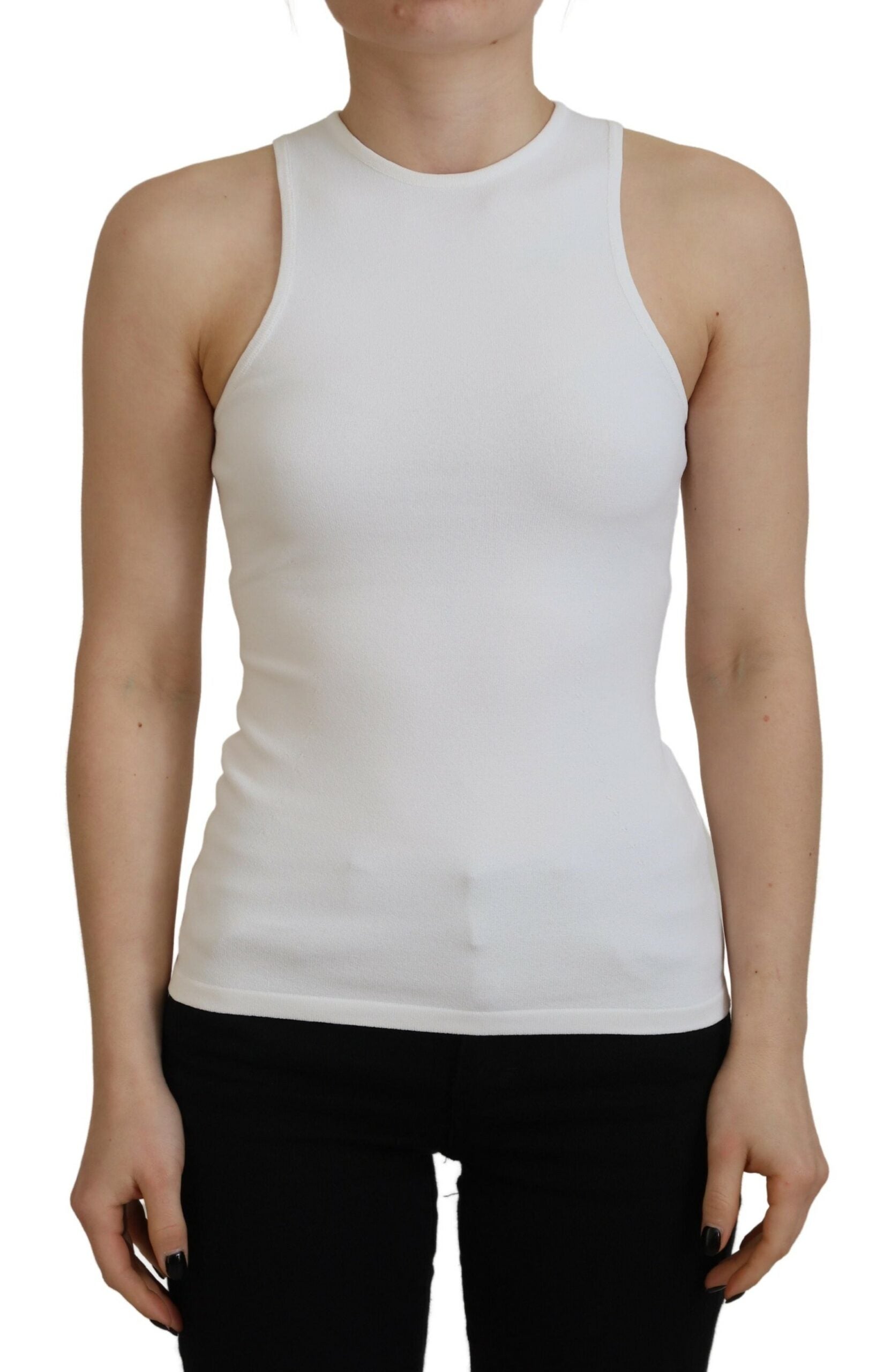 Dsquared² White Viscose Sleeveless Round Neck Tank T-shirt LUNESCAPE