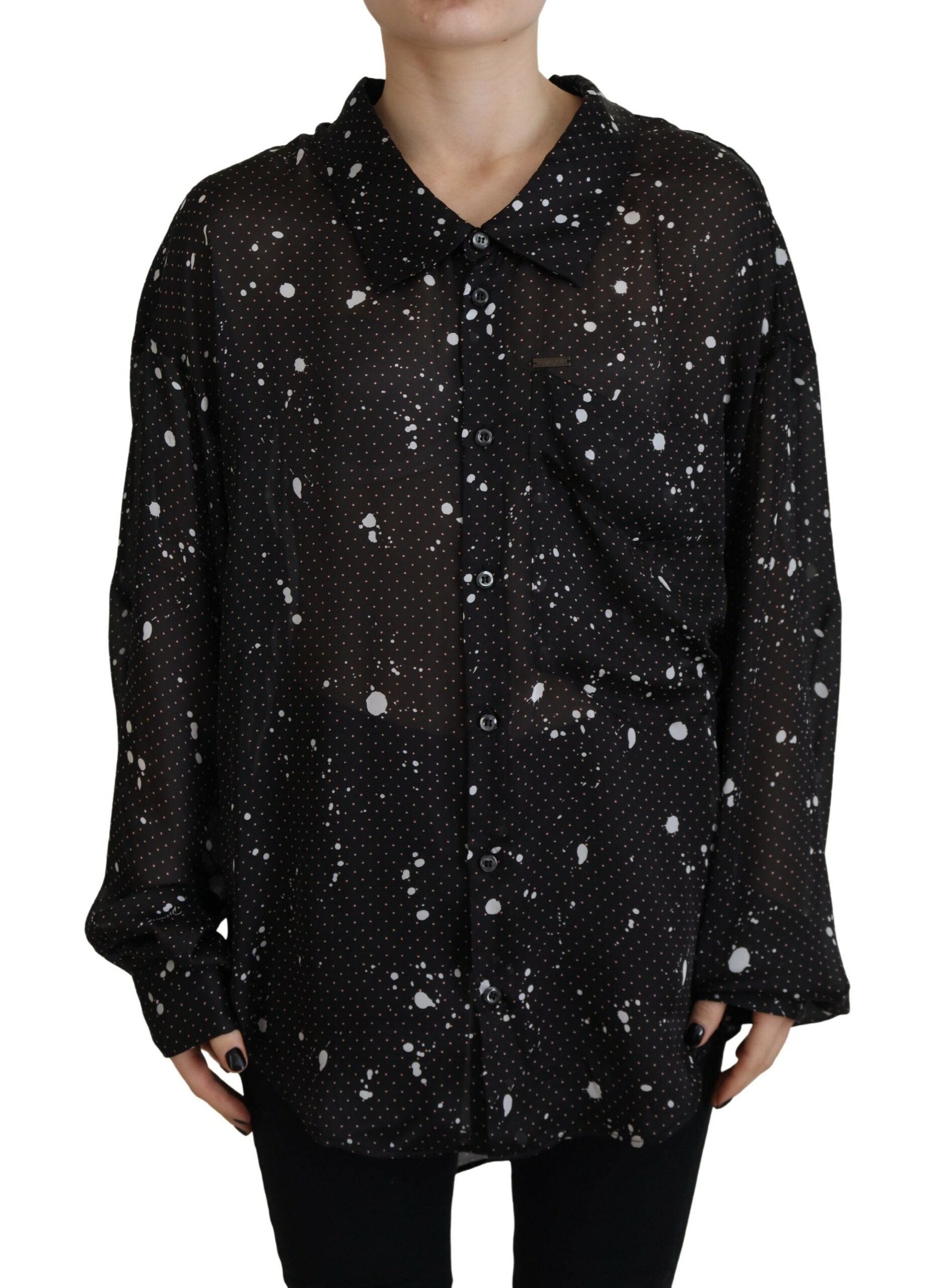 Dsquared² Black Polka Dots Collared Button Down Blouse Top LUNESCAPE