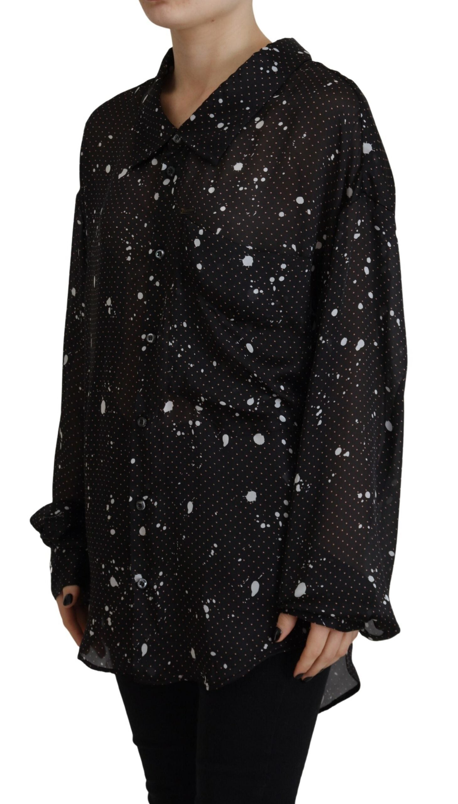 Dsquared² Black Polka Dots Collared Button Down Blouse Top LUNESCAPE