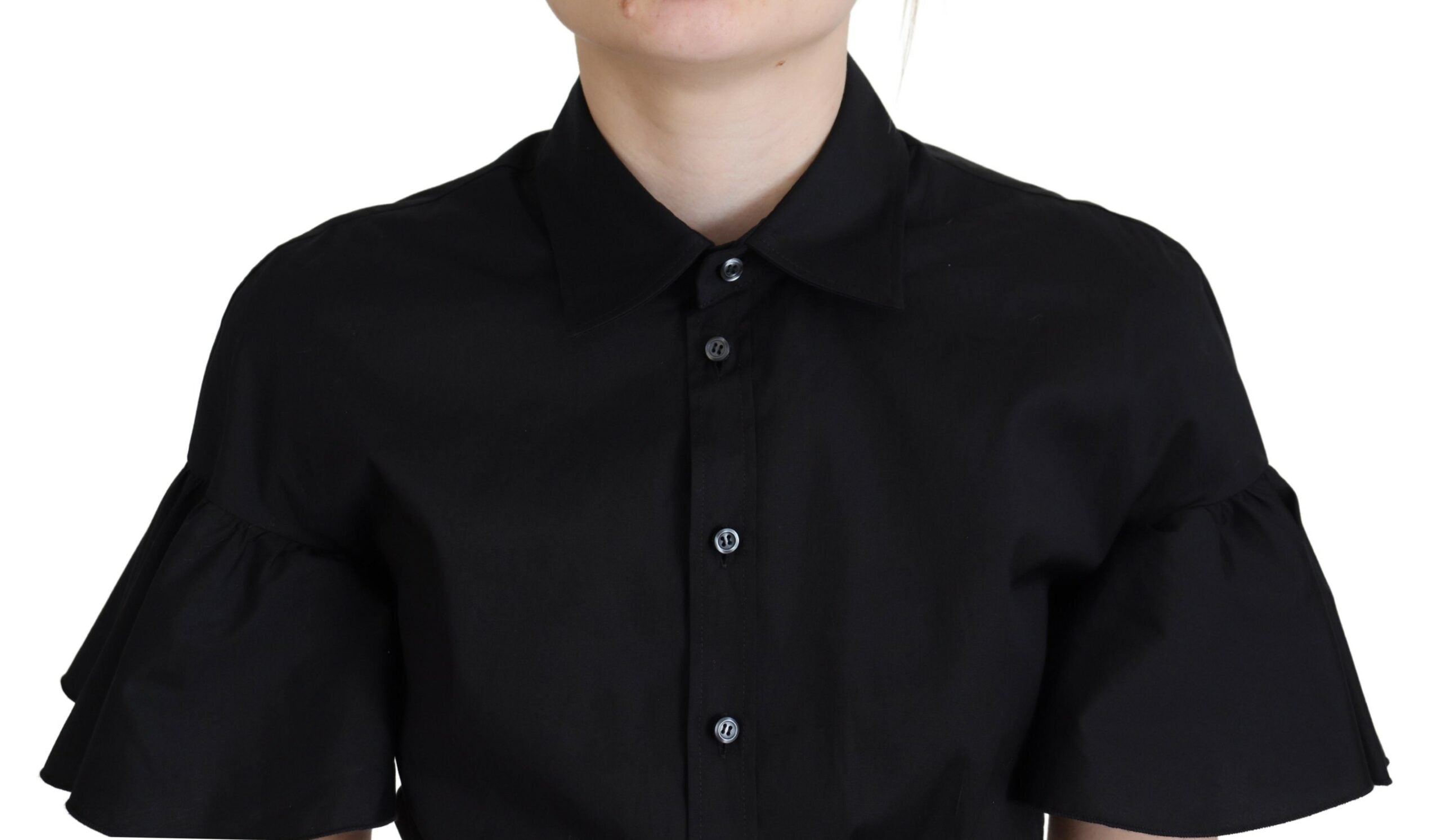 Dsquared² Black Collared Button Down Short Sleeve Cropped Top LUNESCAPE