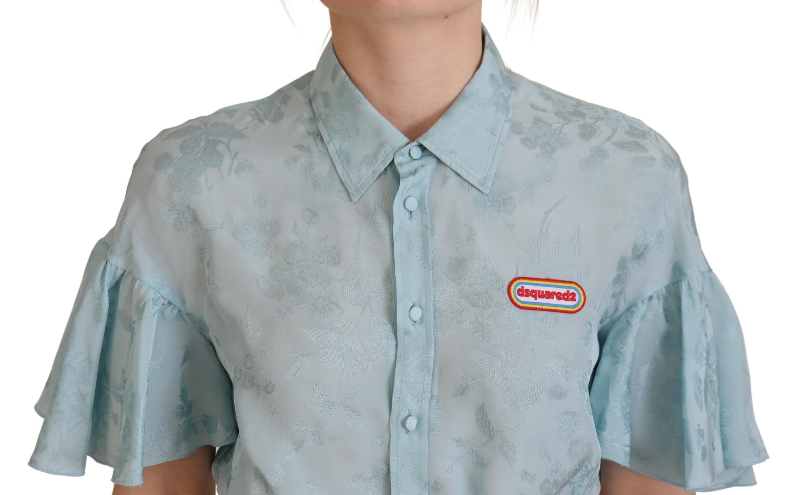 Dsquared² Blue Collared Button Down Short Sleeve Cropped Top LUNESCAPE