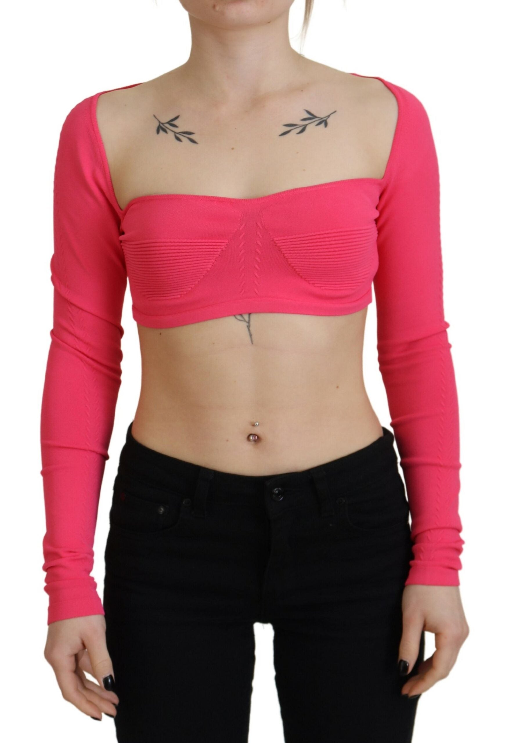 Dsquared² Pink Viscose Knit Square Neck Long Sleeves Top LUNESCAPE