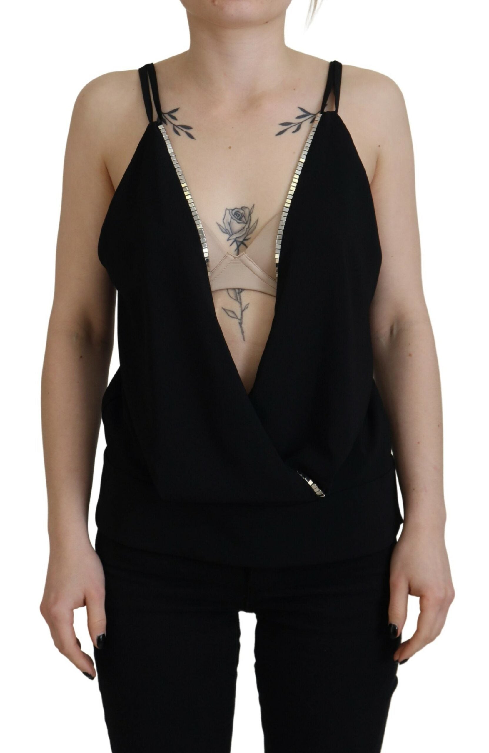 Dsquared² Black Embellished Deep V-neck Sleeveless Tank Top LUNESCAPE