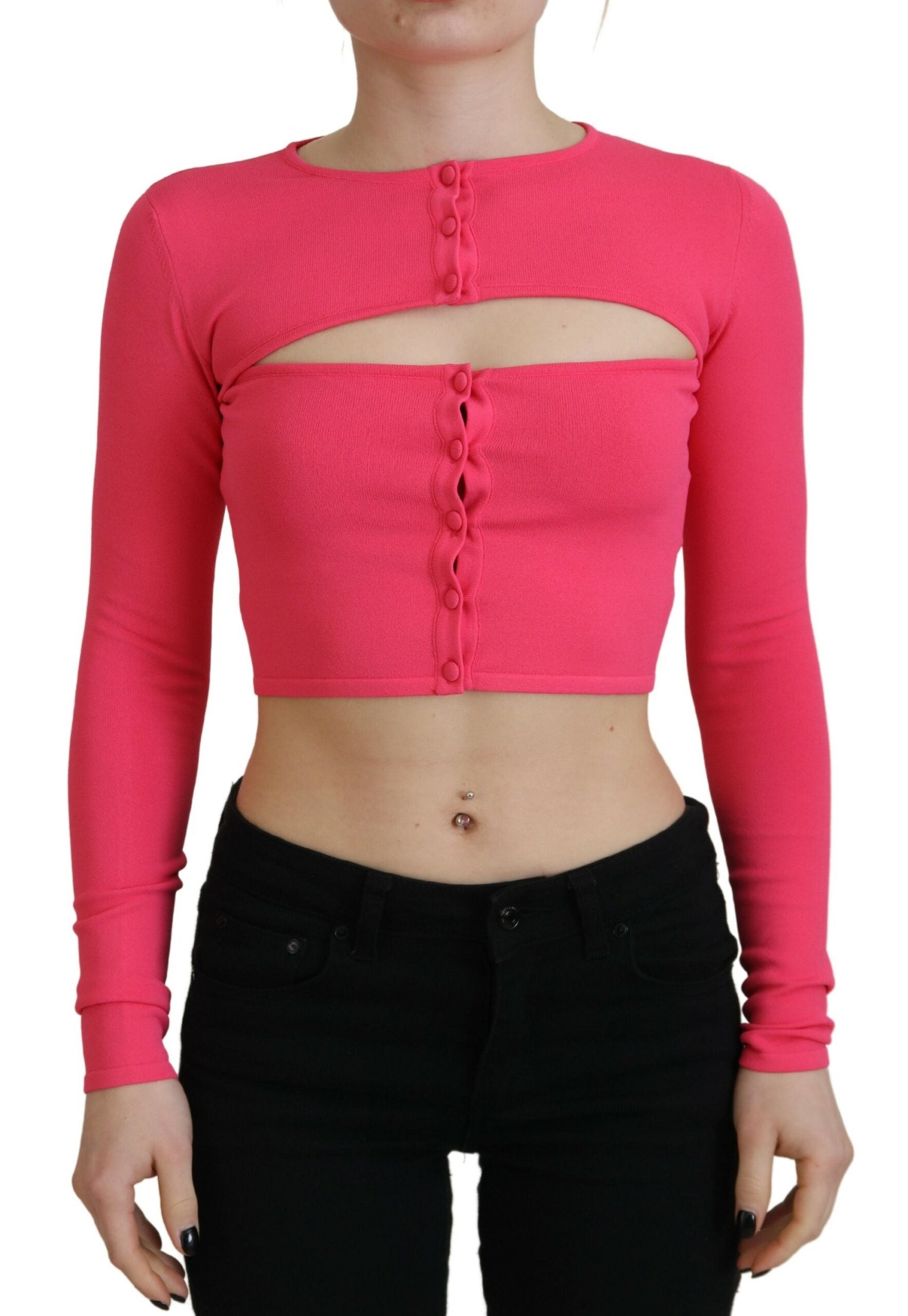 Dsquared² Pink Viscose Knit Open Chest Long Sleeves Top LUNESCAPE