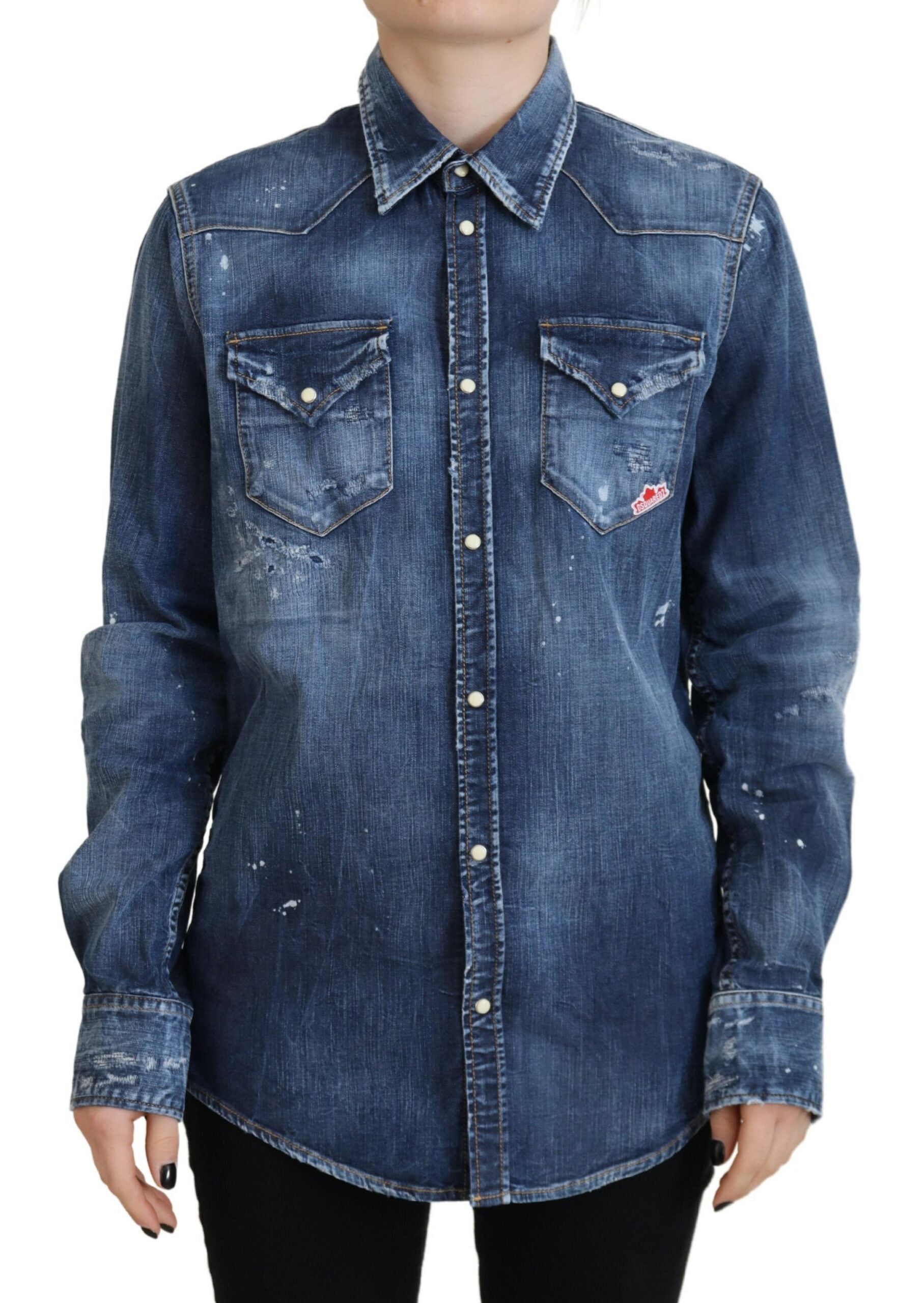 Dsquared² Blue Washed Cotton Button Down Collared Denim Shirt LUNESCAPE