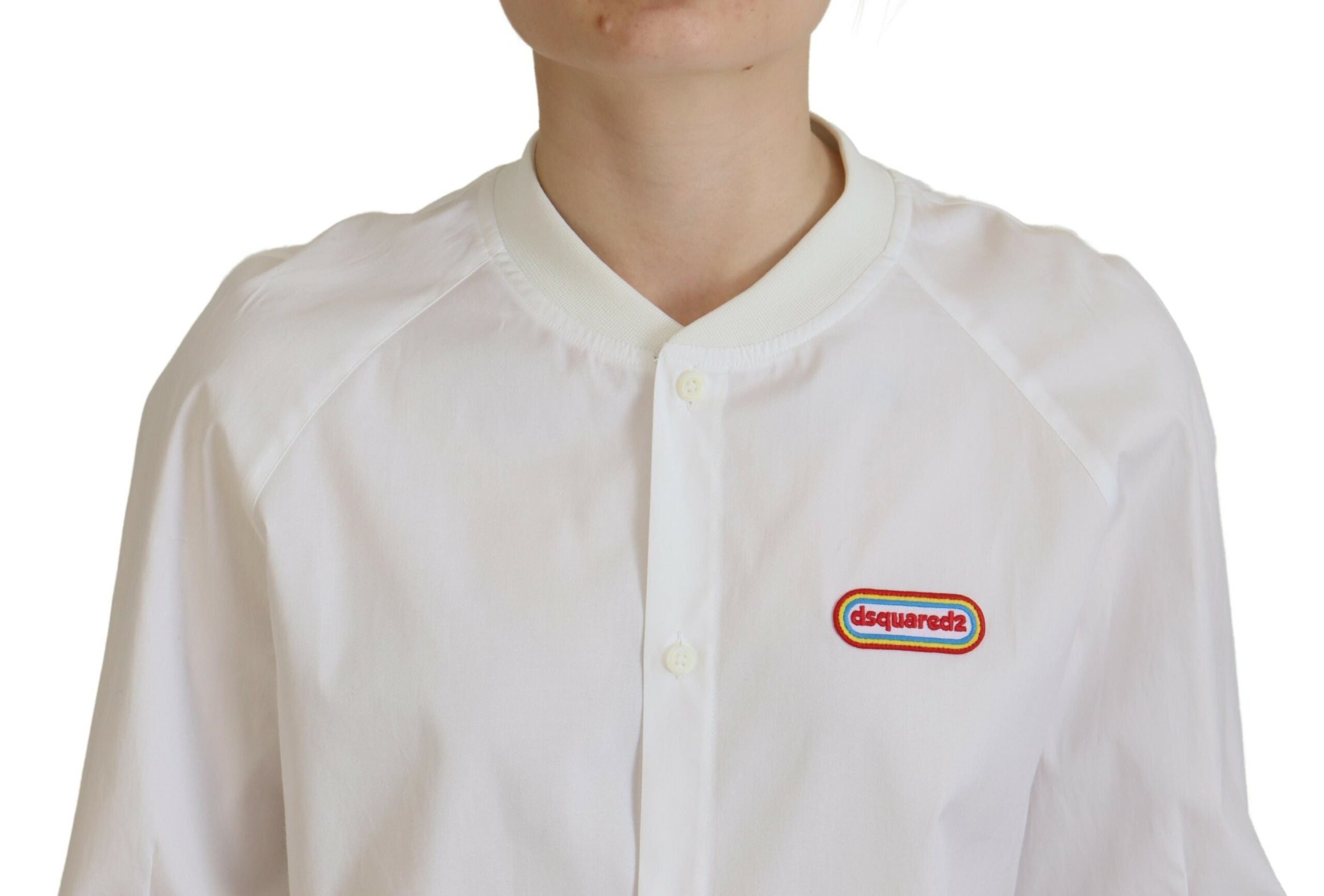 Dsquared² White Cotton Button Down Long Sleeves Crewneck Top LUNESCAPE