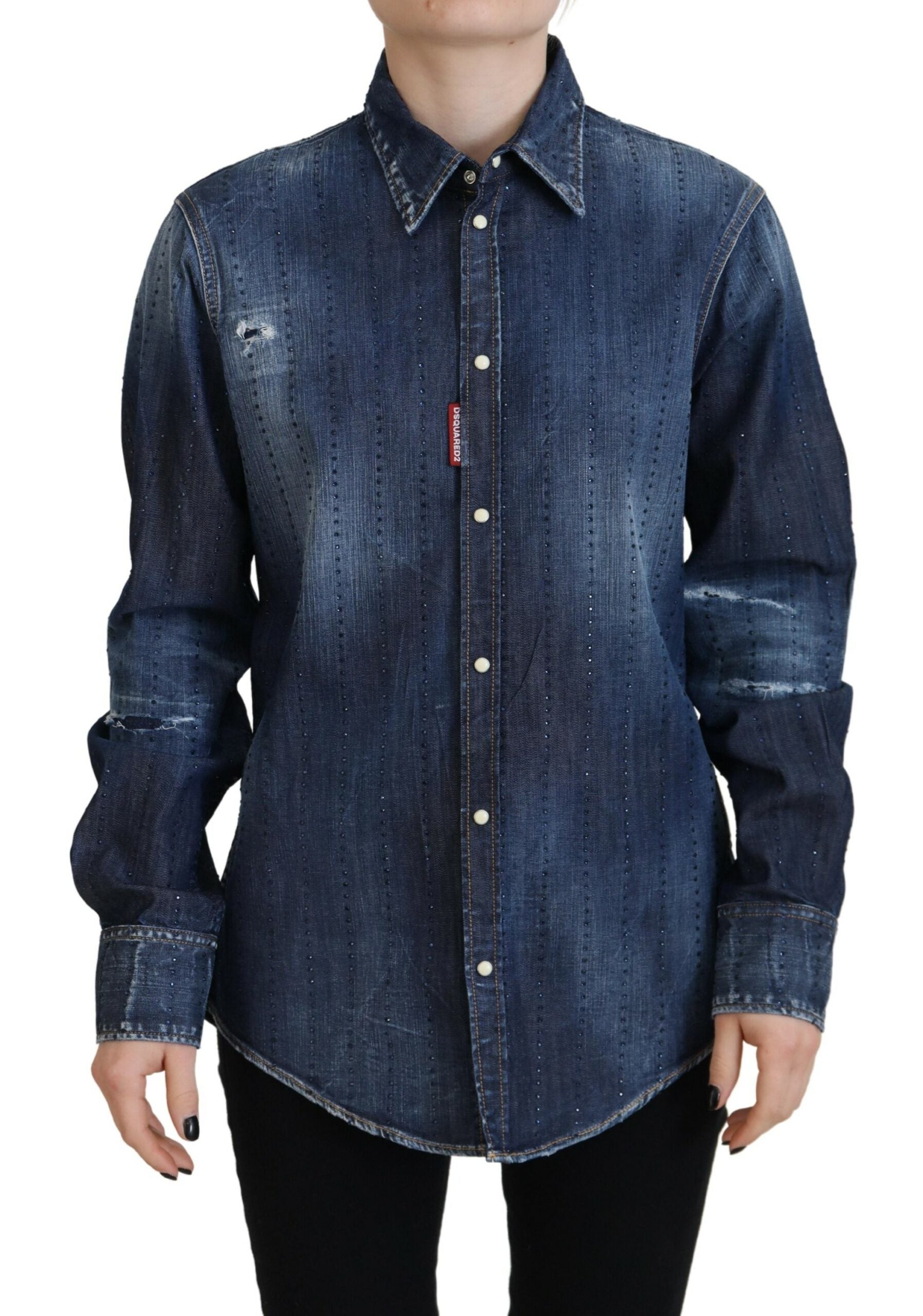 Dsquared² Blue Washed Cotton Button Down Collared Denim Top LUNESCAPE