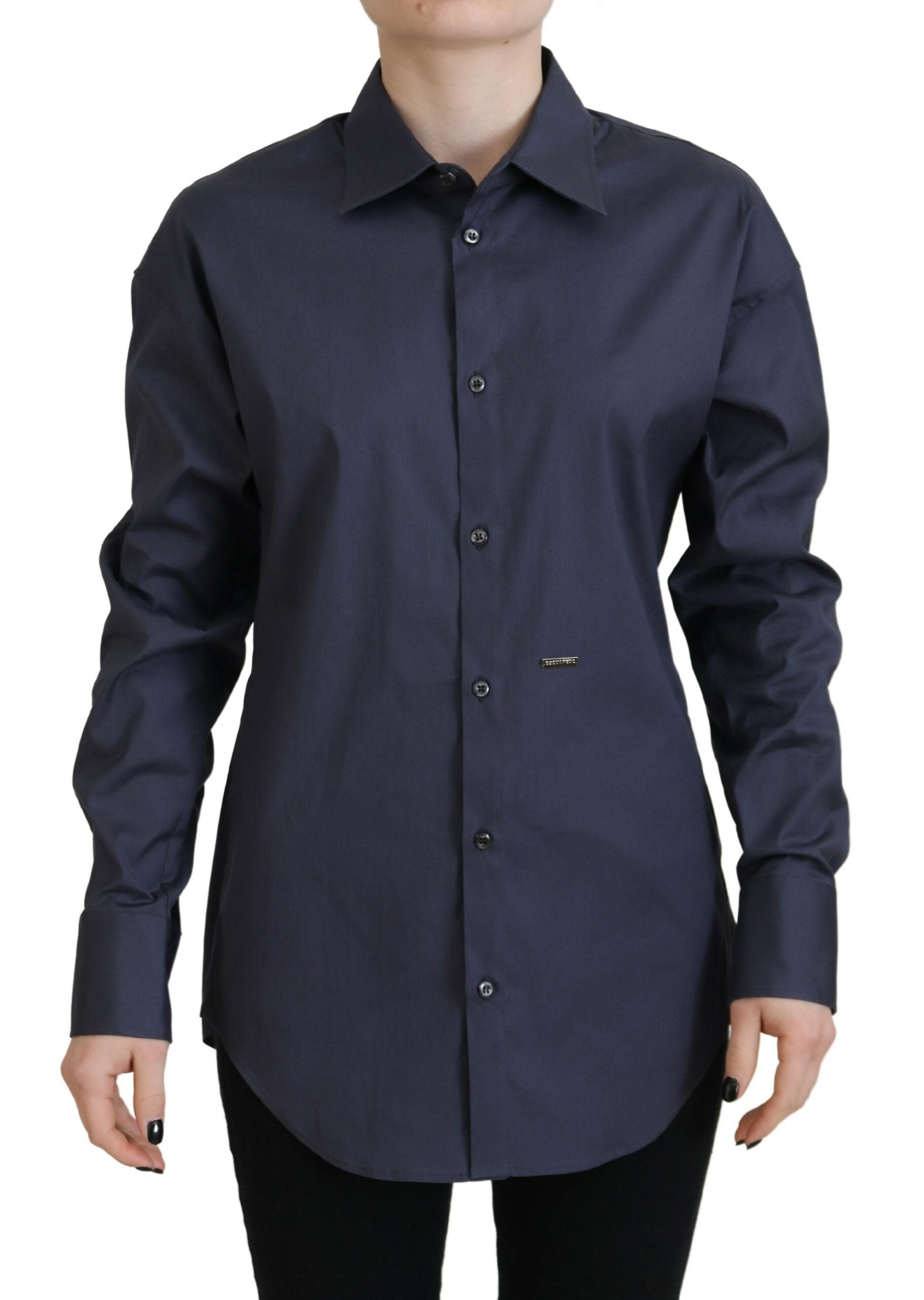 Dsquared² Navy Blue Cotton Button Down Collared Shirt Top LUNESCAPE