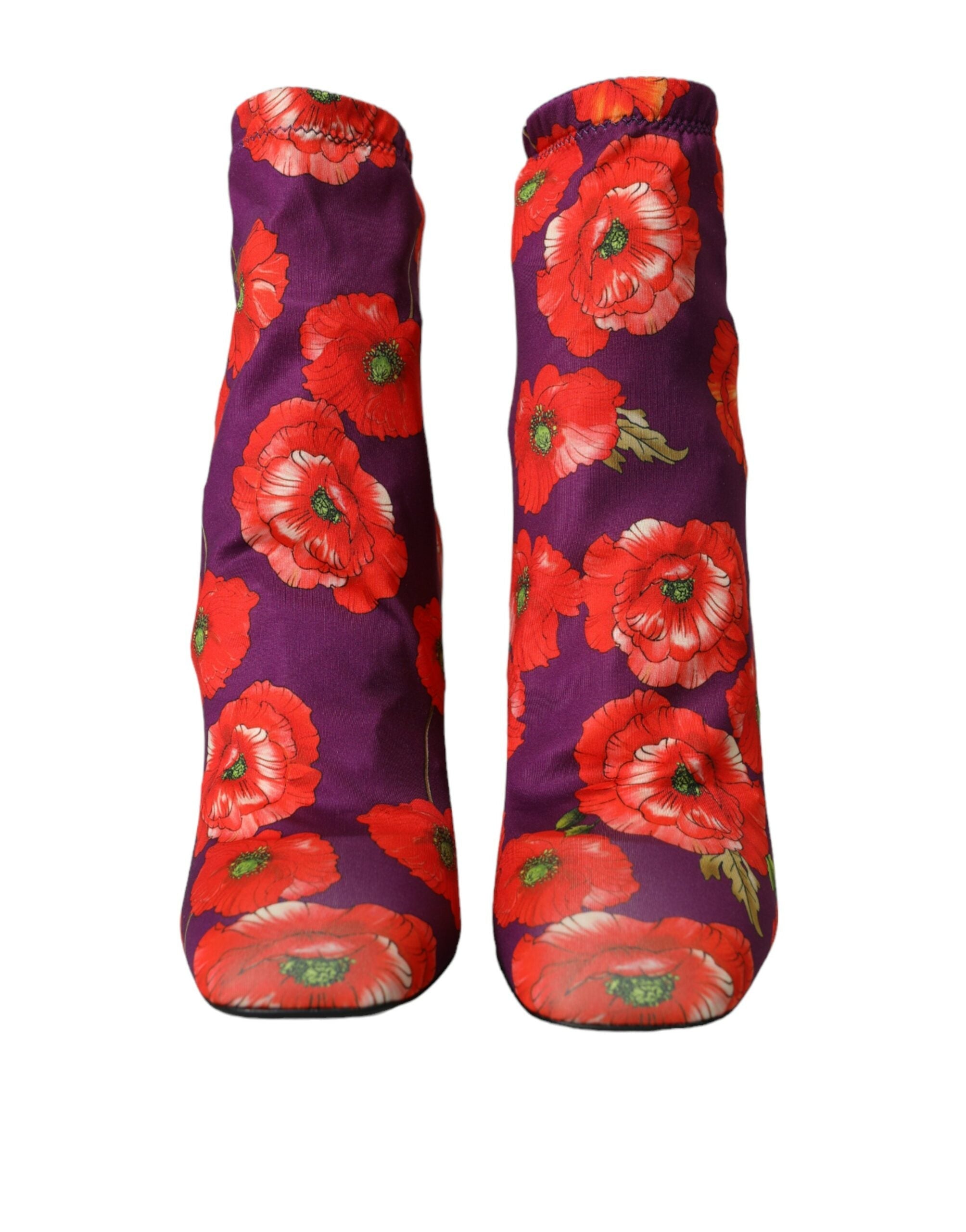 Dolce & Gabbana Purple Floral Jersey Stretch Boots Shoes LUNESCAPE