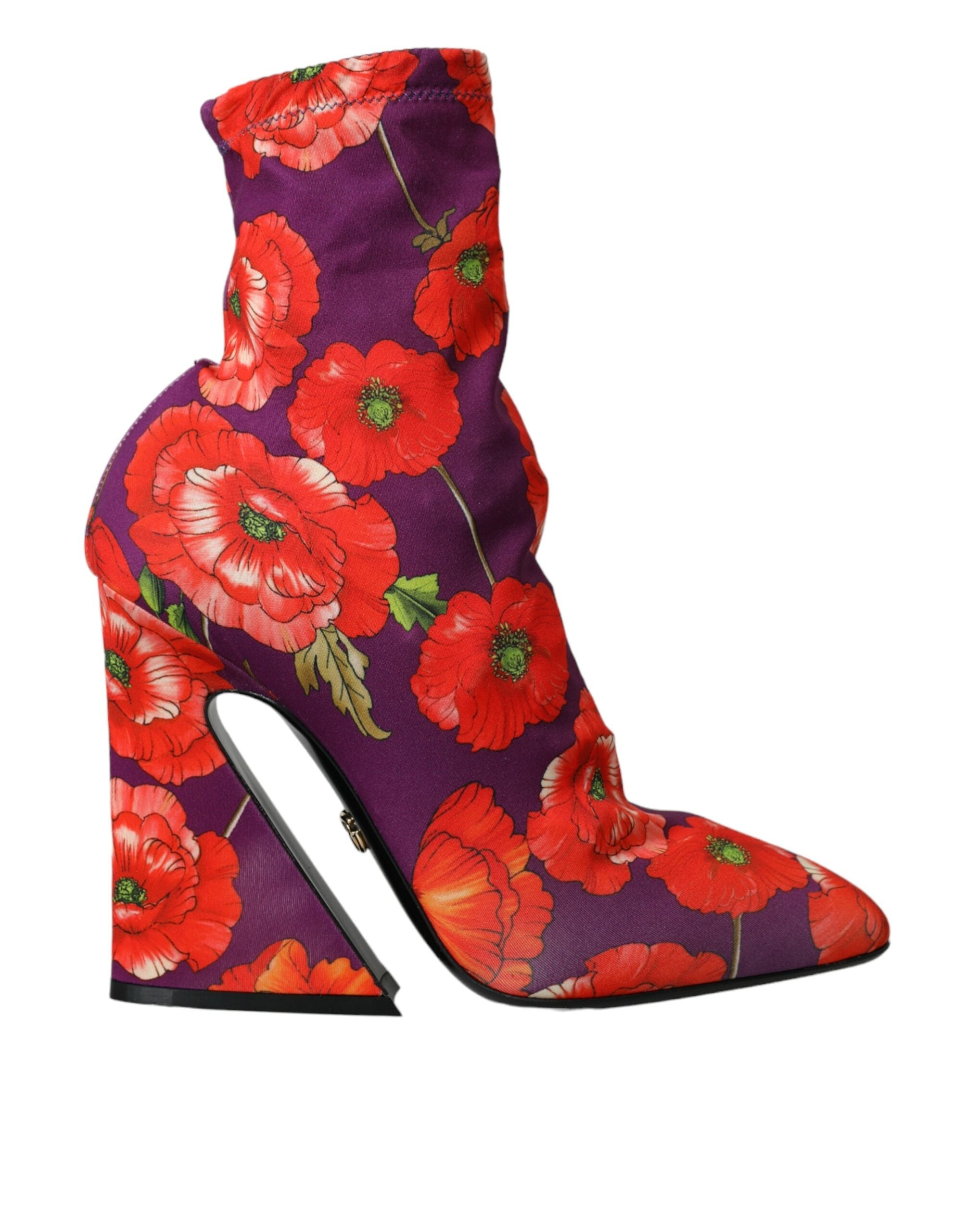 Dolce & Gabbana Purple Floral Jersey Stretch Boots Shoes LUNESCAPE