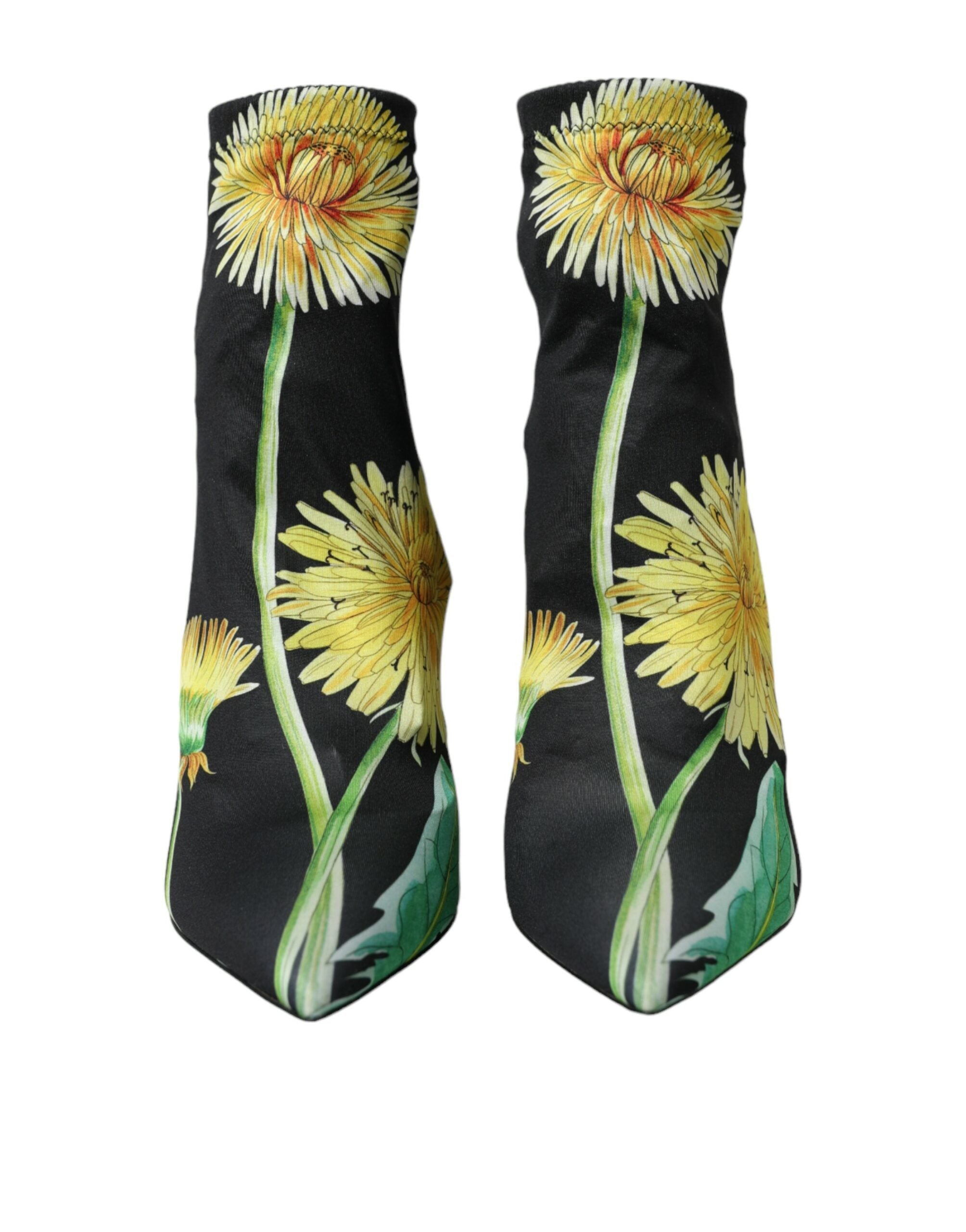 Dolce & Gabbana Black Floral Jersey Stretch Ankle Boots Shoes LUNESCAPE