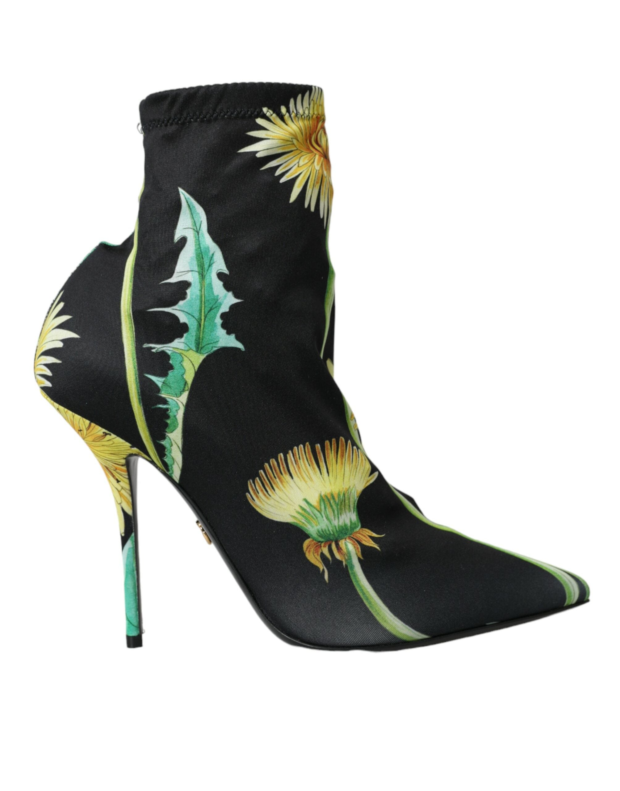 Dolce & Gabbana Black Floral Jersey Stretch Ankle Boots Shoes LUNESCAPE