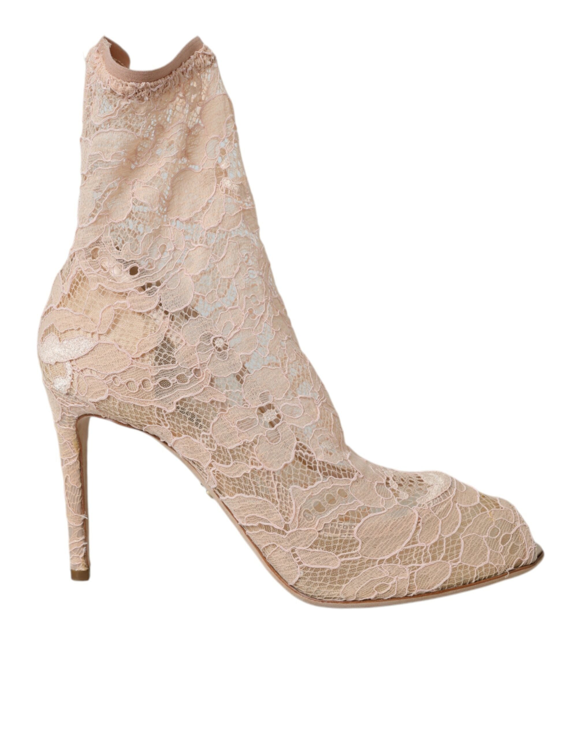 Dolce & Gabbana Beige Stretch Taormina Lace Boots Shoes LUNESCAPE
