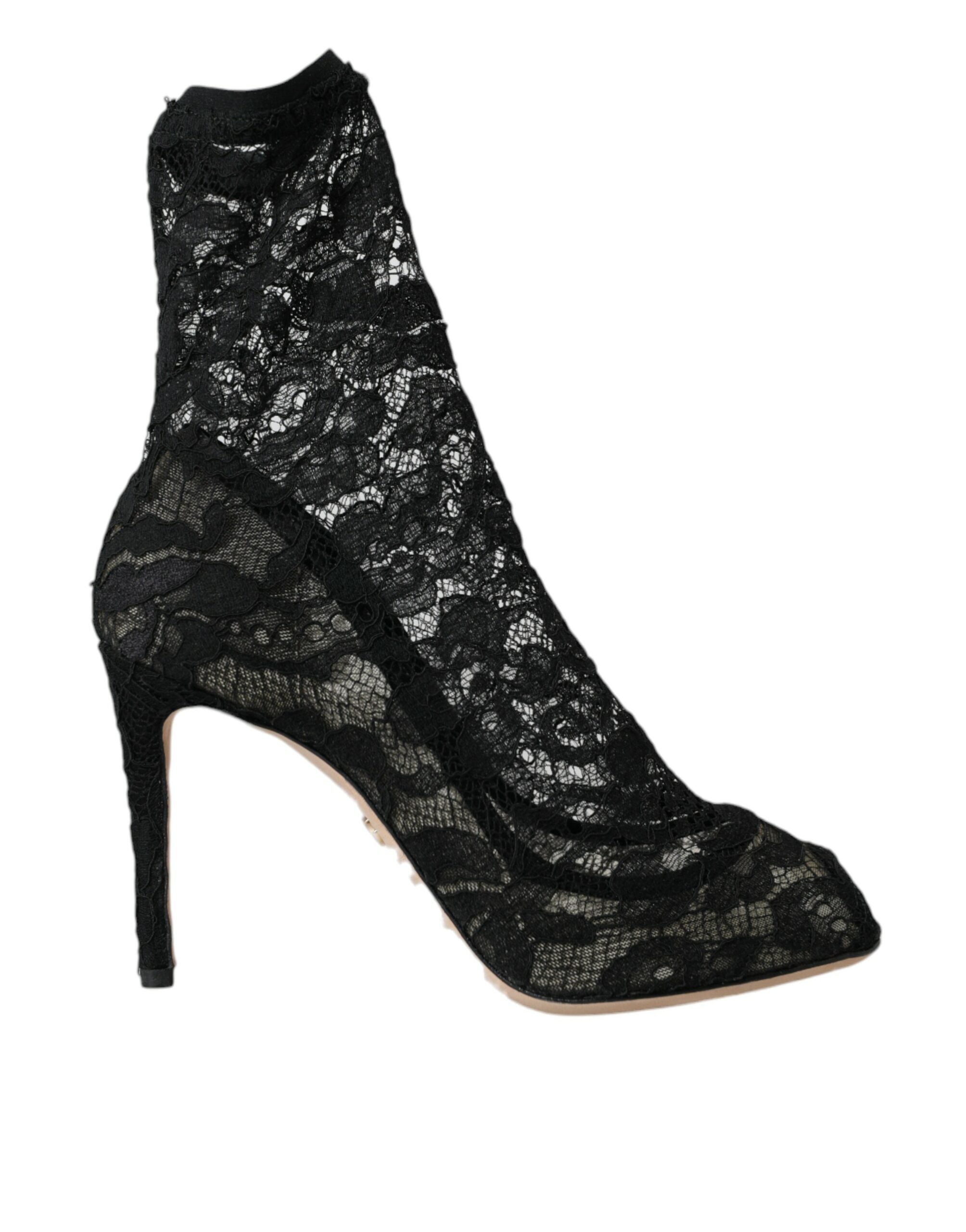 Dolce & Gabbana Black Stretch Taormina Lace Boots Shoes LUNESCAPE