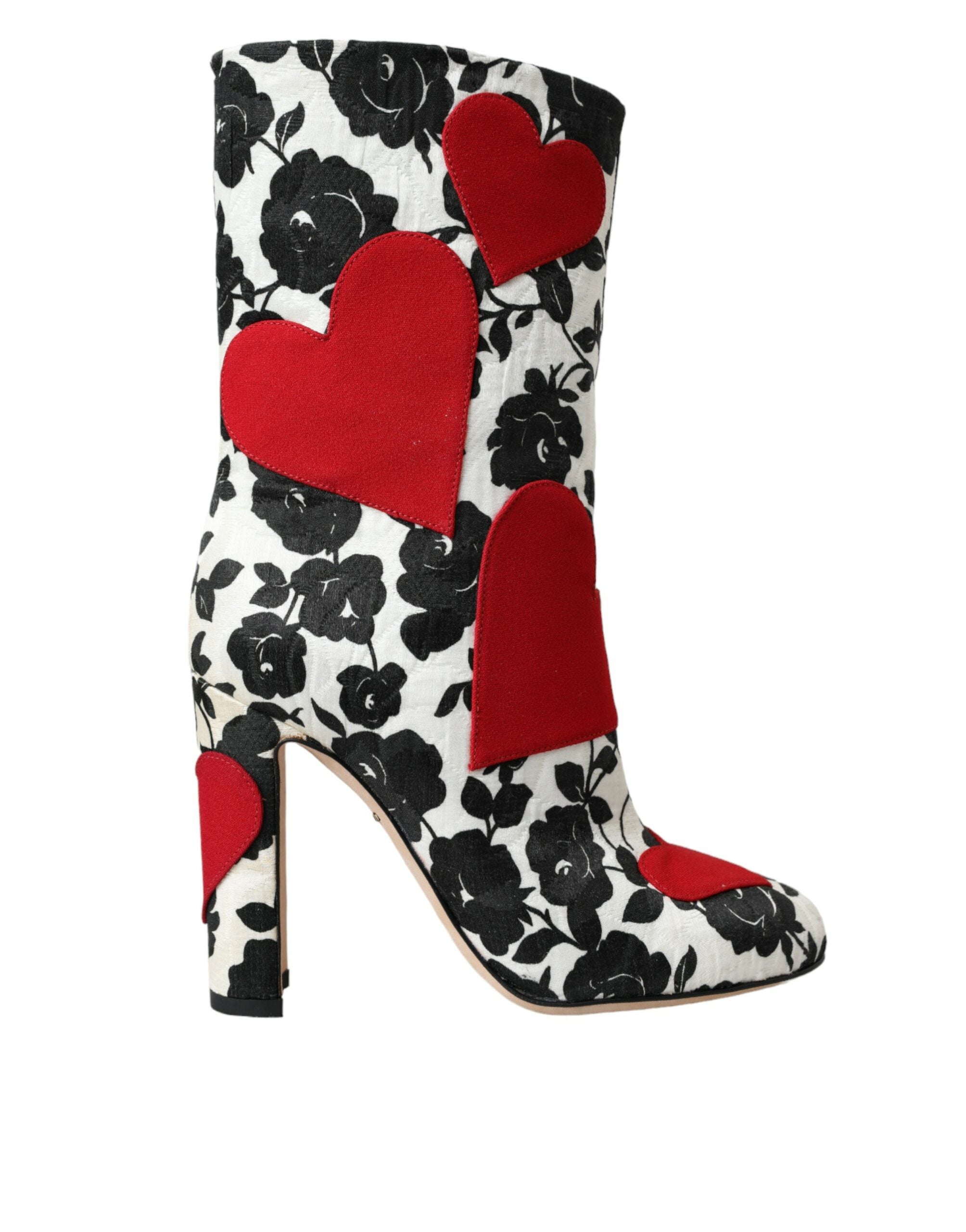 Dolce & Gabbana White Floral Hearts Leather High Boots Shoes LUNESCAPE