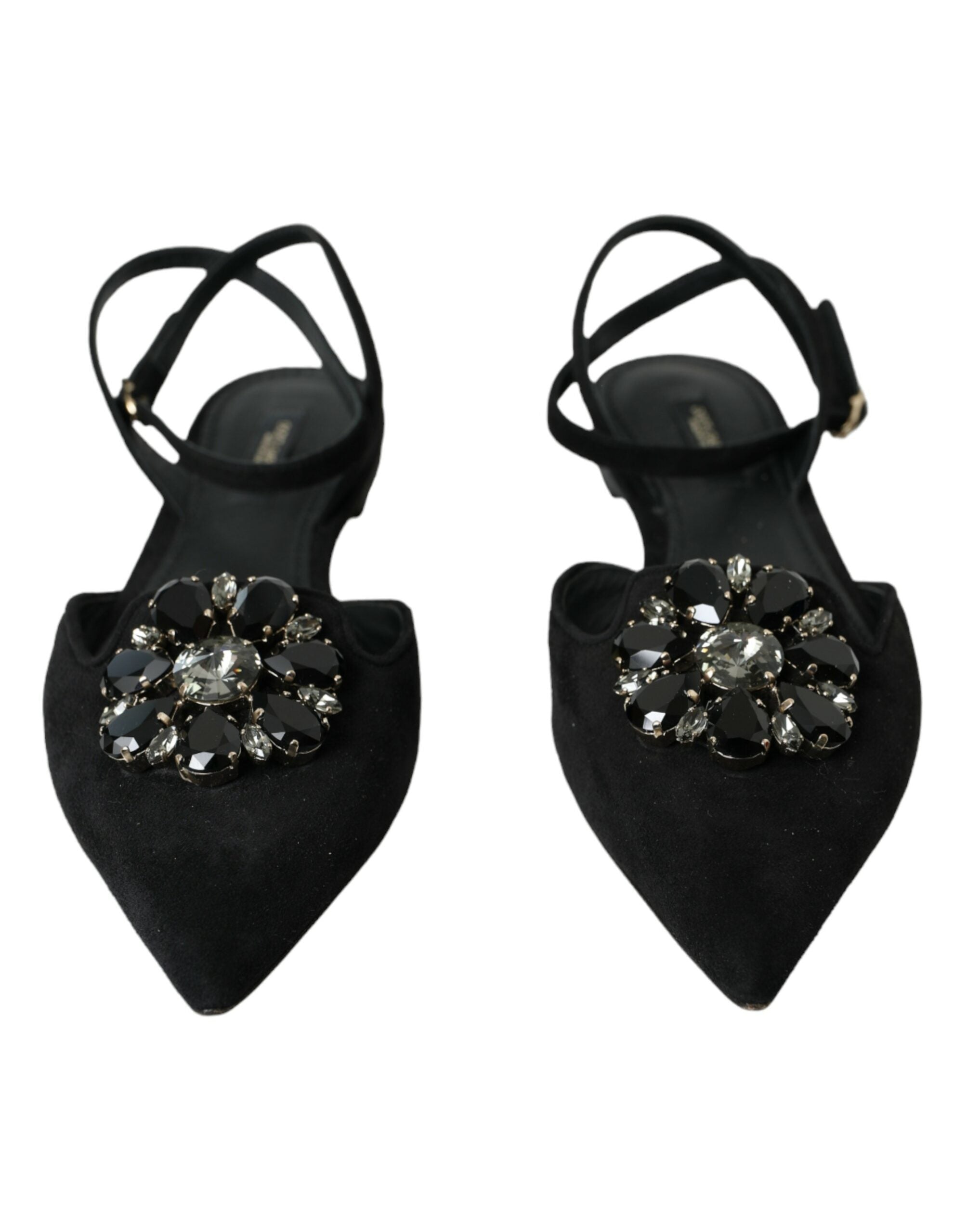 Dolce & Gabbana Black Leather Crystal Slingback Sandals Shoes LUNESCAPE