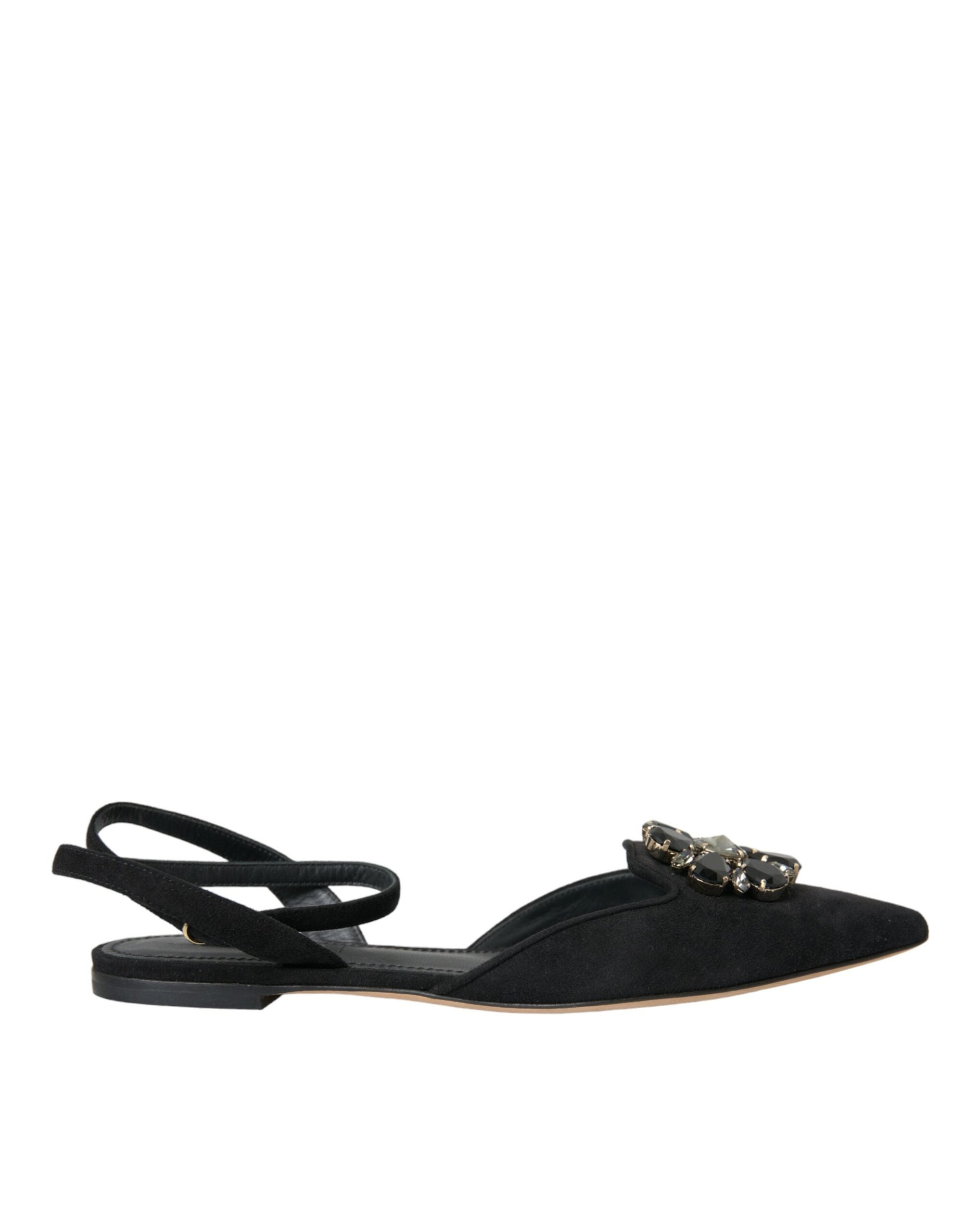 Dolce & Gabbana Black Leather Crystal Slingback Sandals Shoes LUNESCAPE