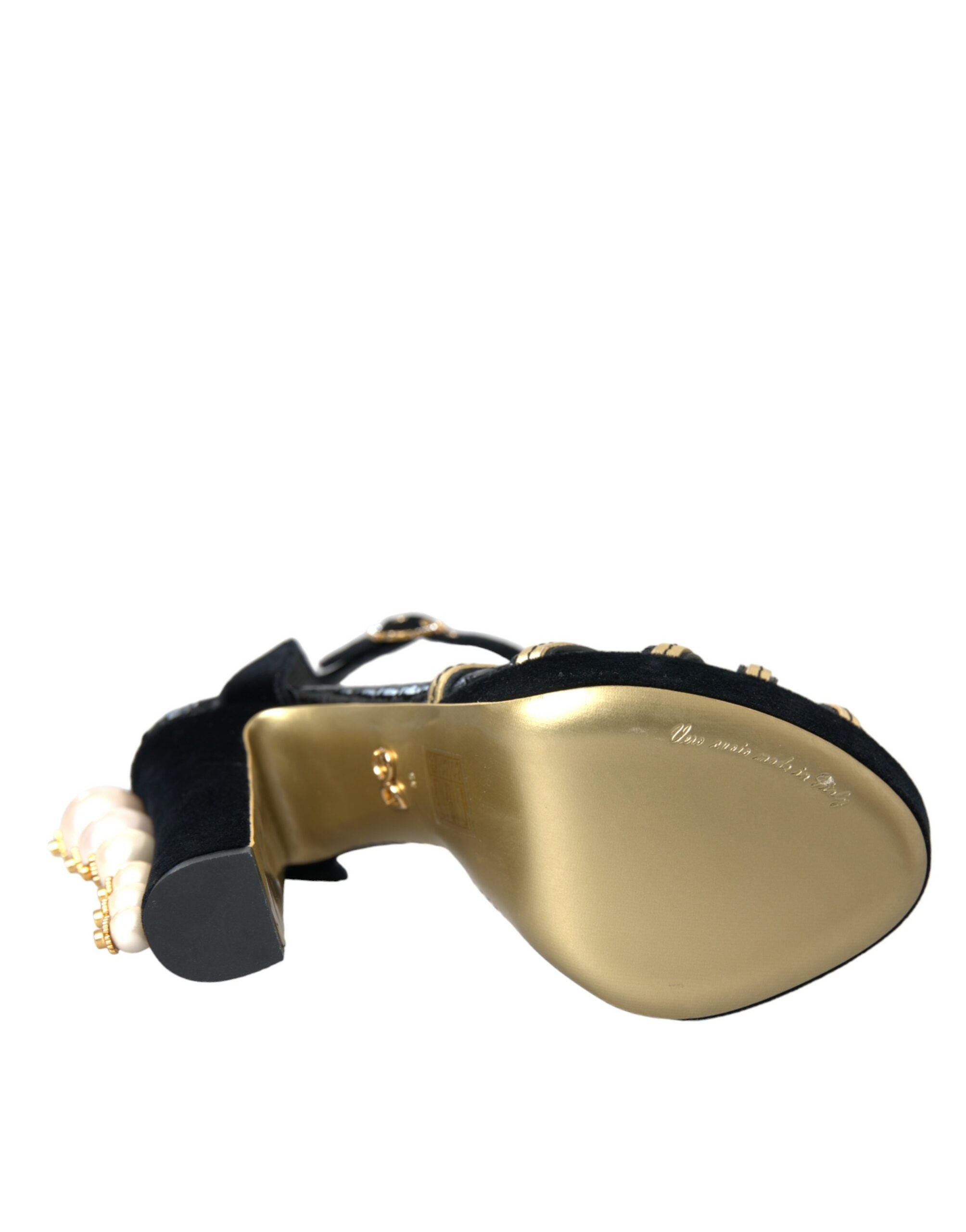 Dolce & Gabbana Black Gold Embellished Heels Sandals Shoes LUNESCAPE