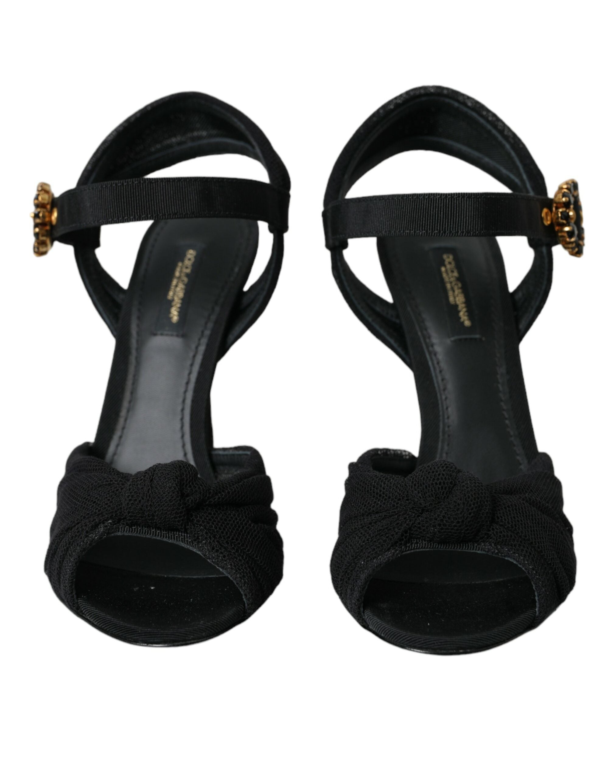 Dolce & Gabbana Black Suede Embellished Heels Sandals Shoes LUNESCAPE