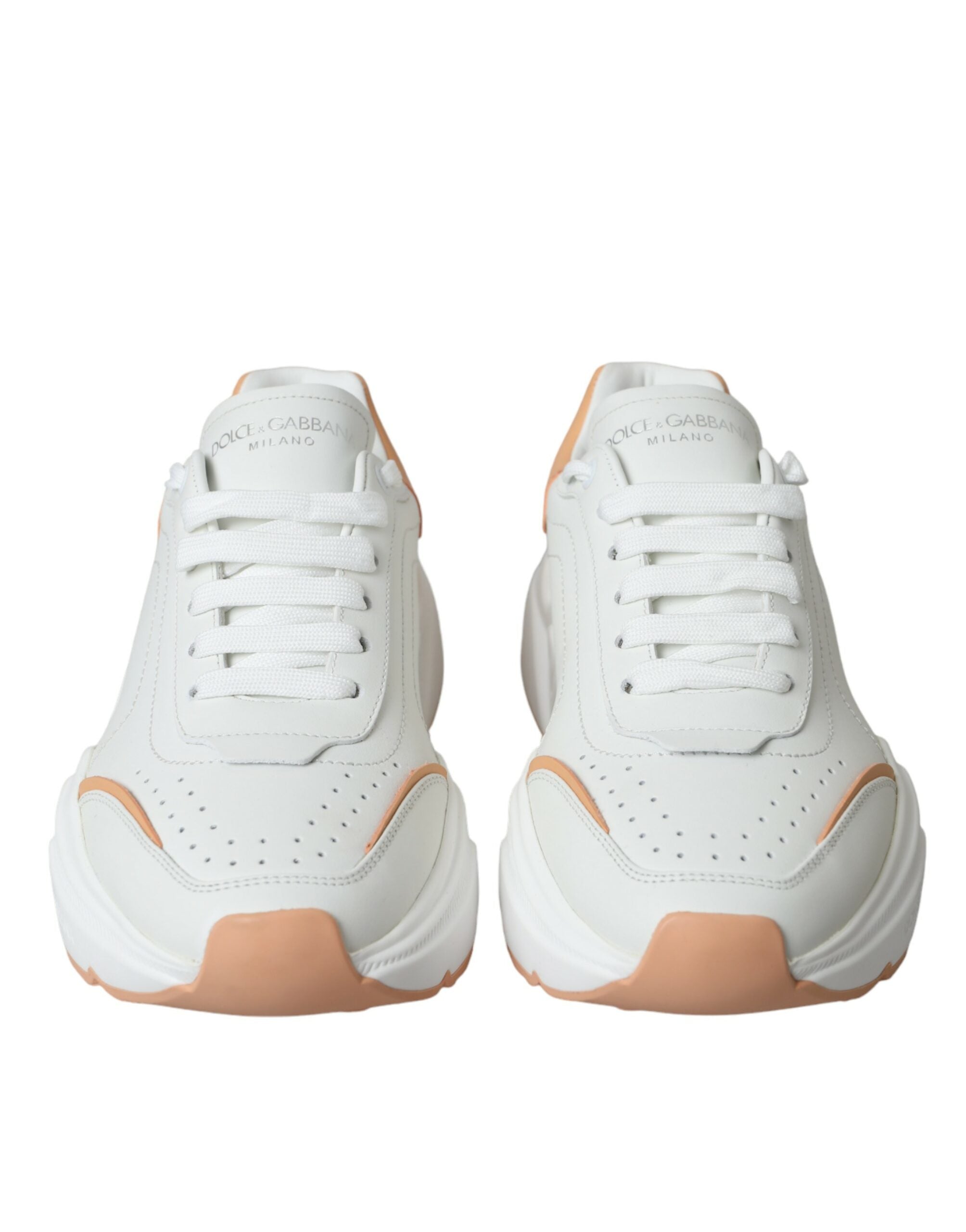 Dolce & Gabbana White Peach DAYMASTER Leather Sneakers Shoes LUNESCAPE