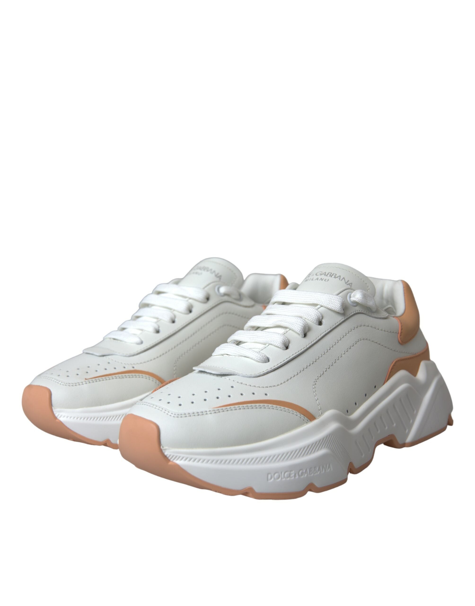 Dolce & Gabbana White Peach DAYMASTER Leather Sneakers Shoes LUNESCAPE
