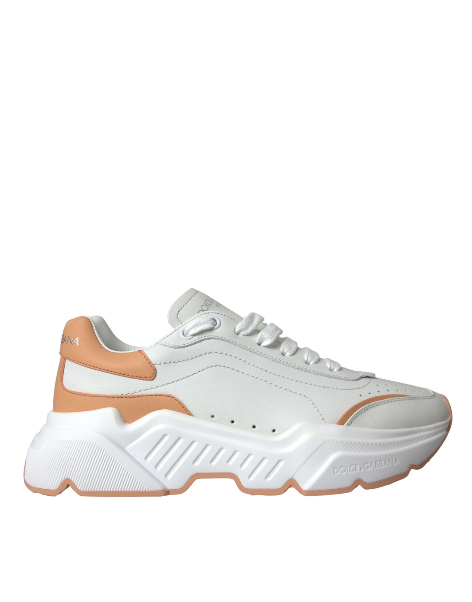 Dolce & Gabbana White Peach DAYMASTER Leather Sneakers Shoes LUNESCAPE