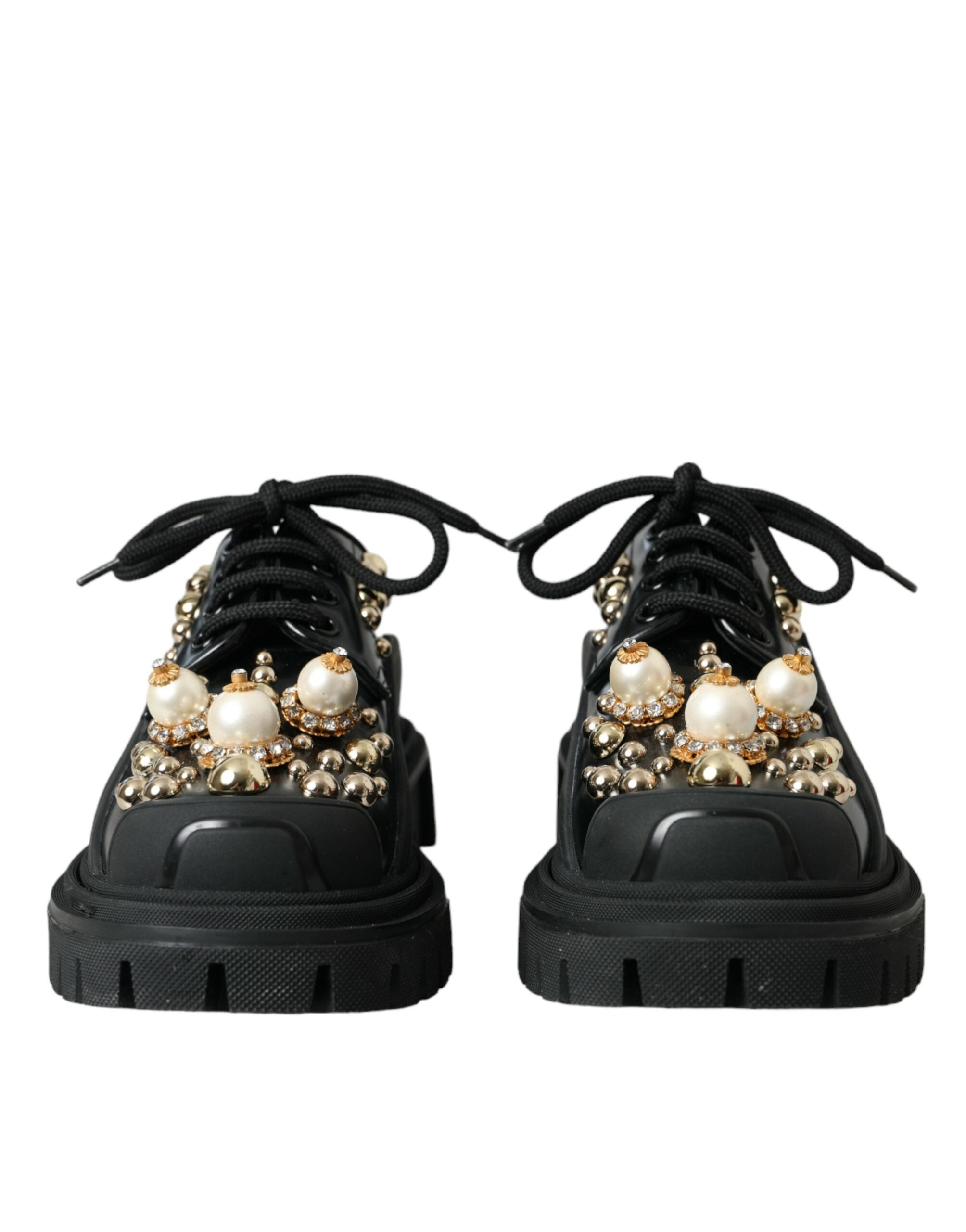 Dolce & Gabbana Black Leather Trekking Derby Embellished Shoes LUNESCAPE