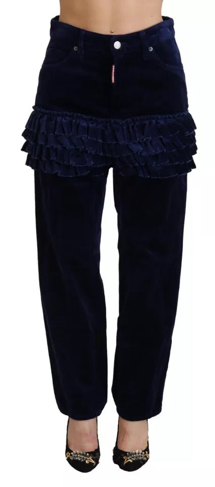 Dsquared² Blue Ruffles HighWaist Cotton Denim Boston Fit Pants LUNESCAPE