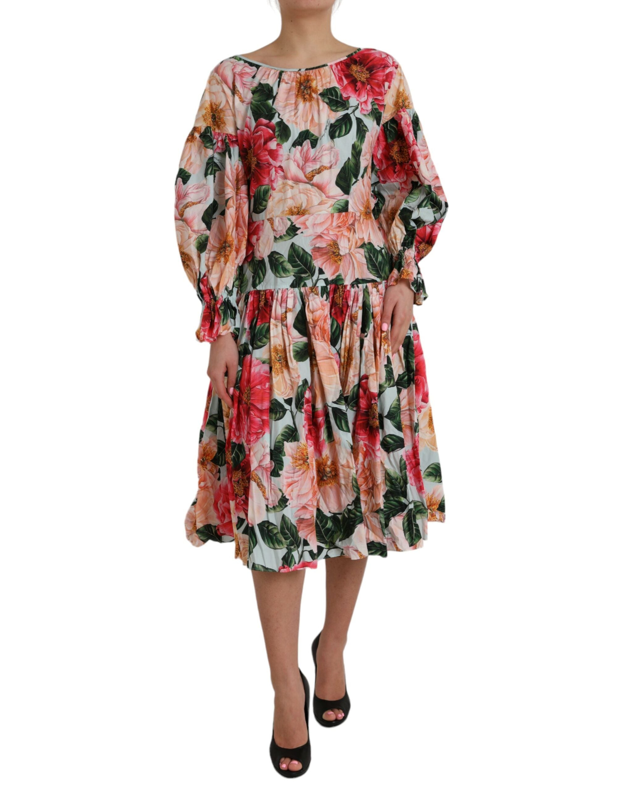 Dolce & Gabbana Multicolor Floral CottonAline Pleated Dress LUNESCAPE