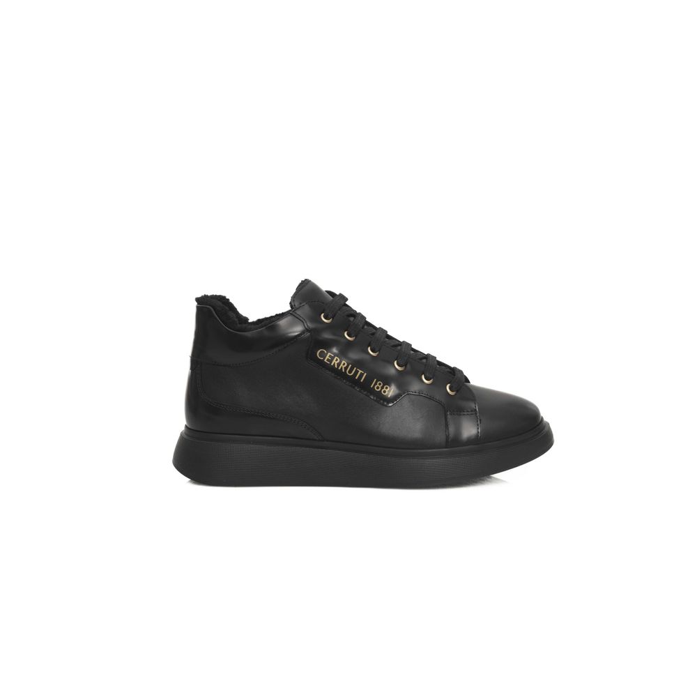 Cerruti 1881 Black Leather Women Platform Sneaker LUNESCAPE