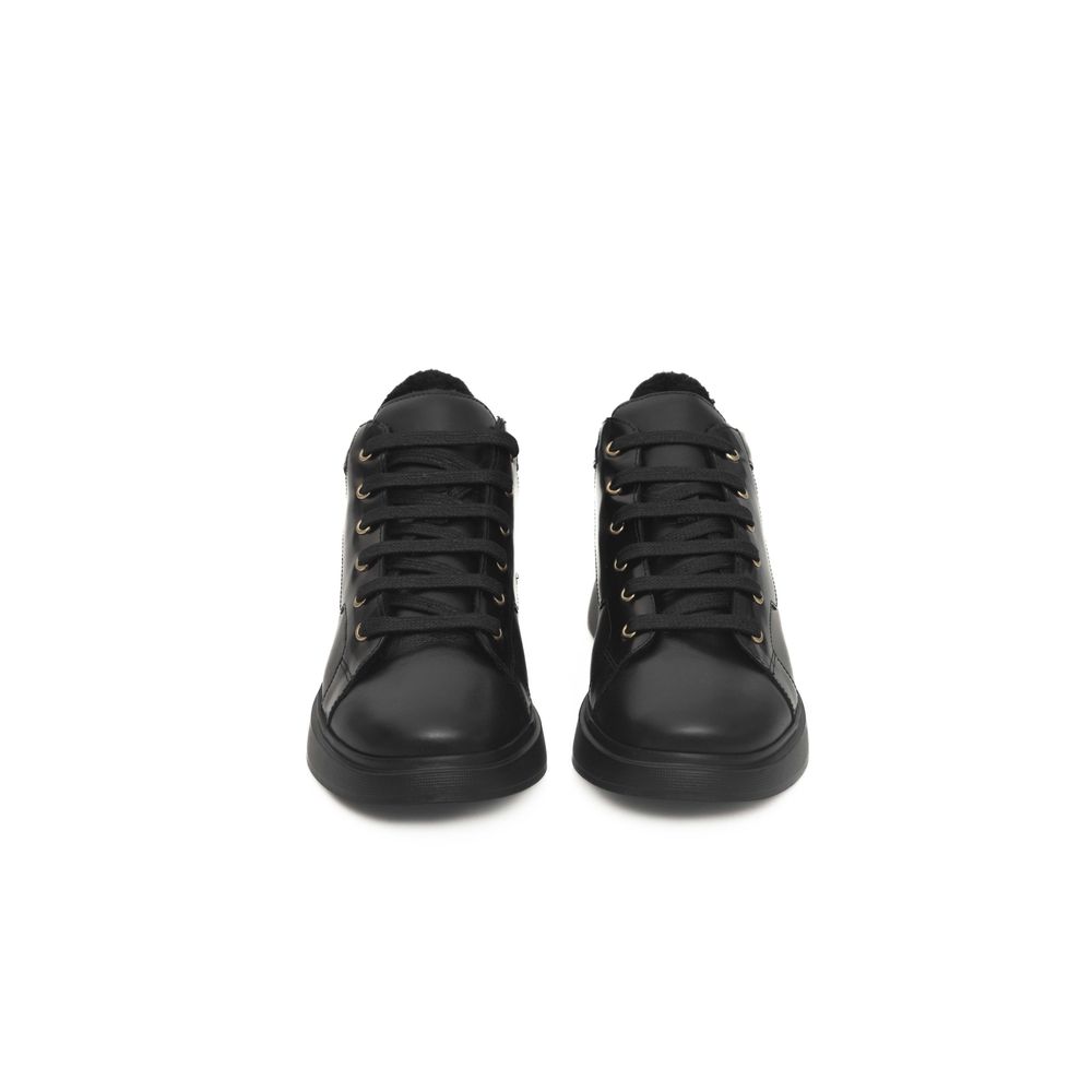 Cerruti 1881 Black Leather Women Platform Sneaker LUNESCAPE