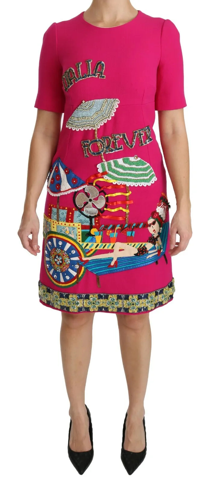 Dolce & Gabbana Pink Italia Forever Crystal Sheath Dress LUNESCAPE