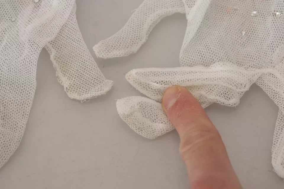 Dolce & Gabbana White Crystal Elbow Length Cotton Tulle Gloves LUNESCAPE