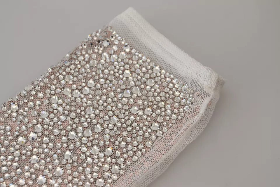 Dolce & Gabbana White Crystal Elbow Length Cotton Tulle Gloves LUNESCAPE