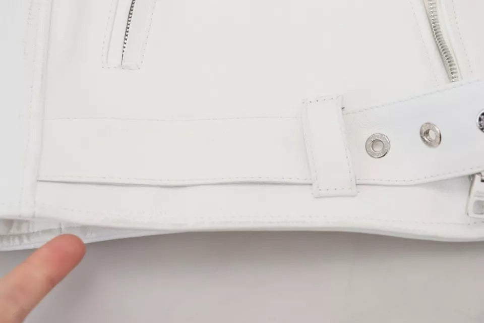 Dolce & Gabbana White Leather Biker Coat Zipper Jacket