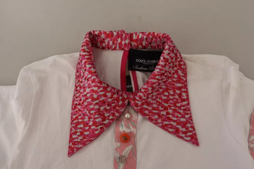 Dolce & Gabbana White Sartoria T-shirt Button Wide Collar Top