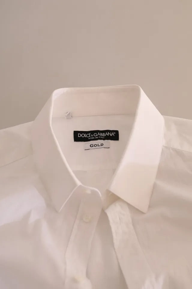 Dolce & Gabbana White GOLD Formal Cotton Tuxedo Dress Shirt