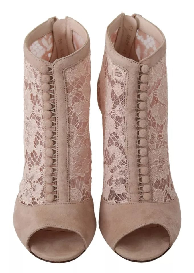Dolce & Gabbana Beige Lace Suede Peep Toe Ankle Boots Shoes LUNESCAPE