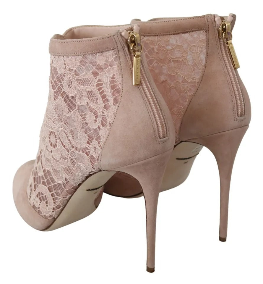 Dolce & Gabbana Beige Lace Suede Peep Toe Ankle Boots Shoes LUNESCAPE