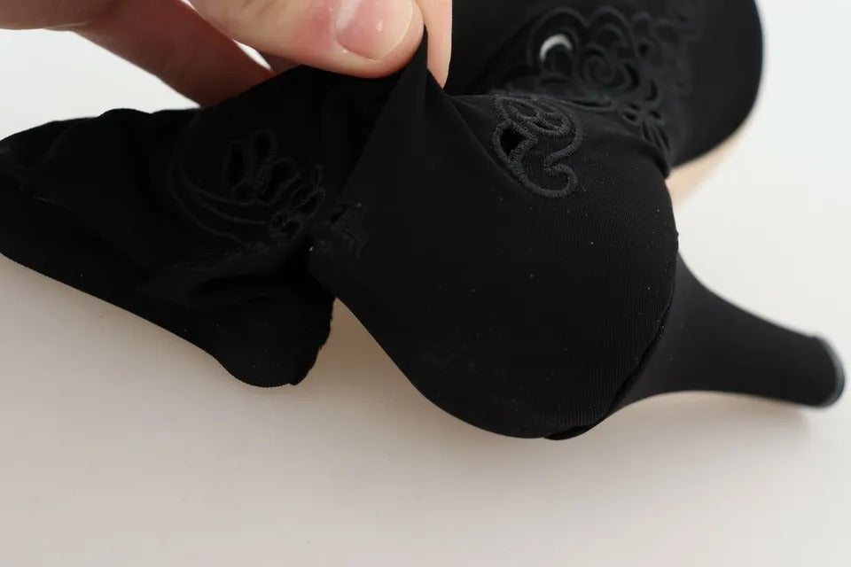 Dolce & Gabbana Black Stretch Pumps Boots Floral Lace Shoes