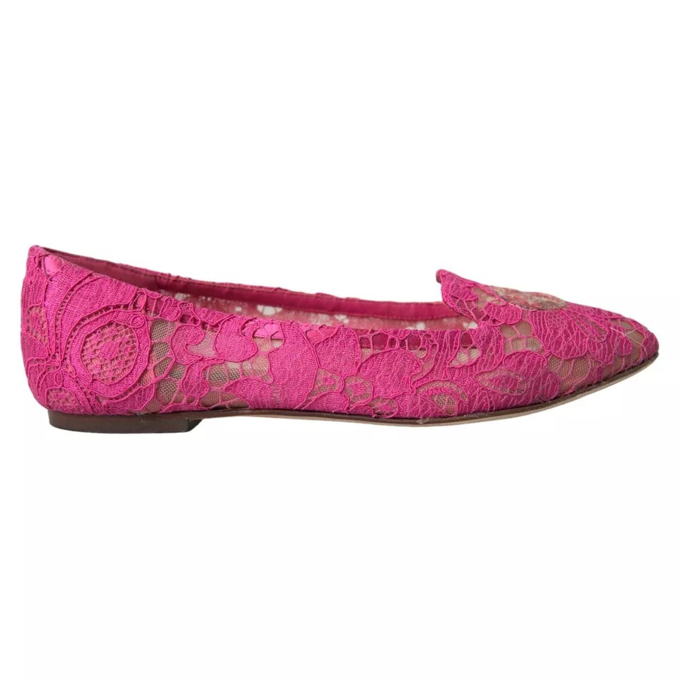 Dolce & Gabbana Pink Taormina Lace Slip On Flats Shoes LUNESCAPE