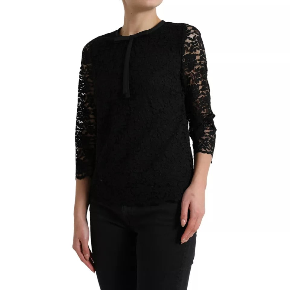 Dolce & Gabbana Black Floral Lace Blouse T-shirt Staff Top LUNESCAPE