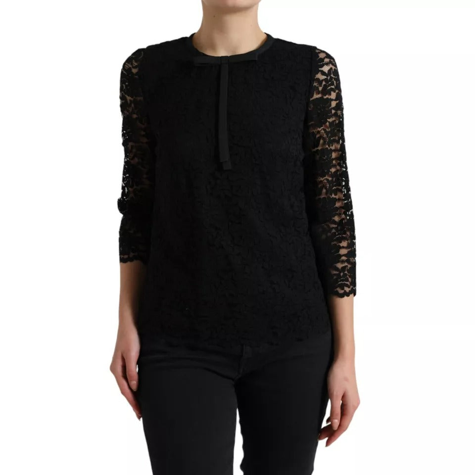 Dolce & Gabbana Black Floral Lace Blouse T-shirt Staff Top LUNESCAPE
