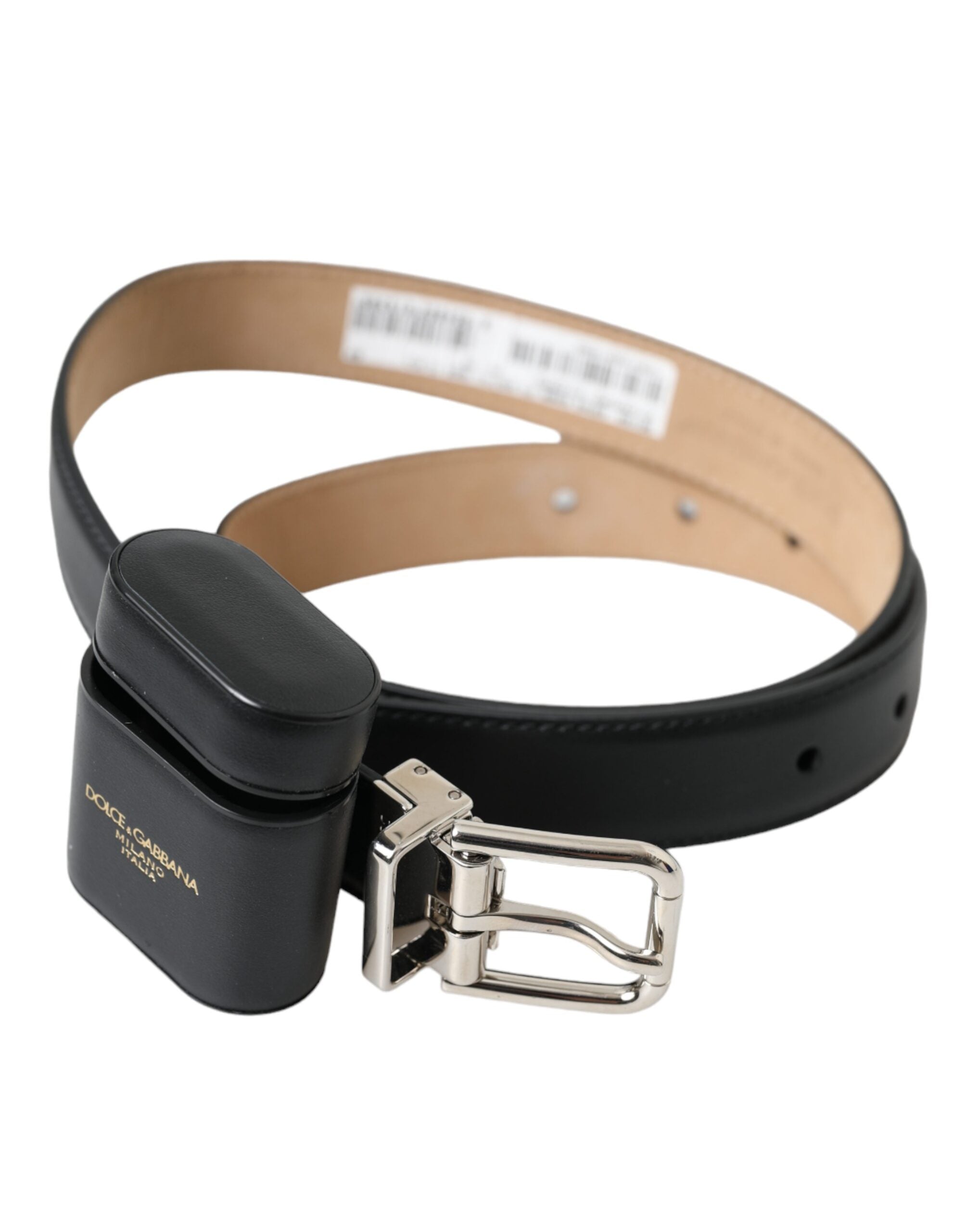 Dolce & Gabbana Black Leather Airpods Case Silver Buckle Belt LUNESCAPE