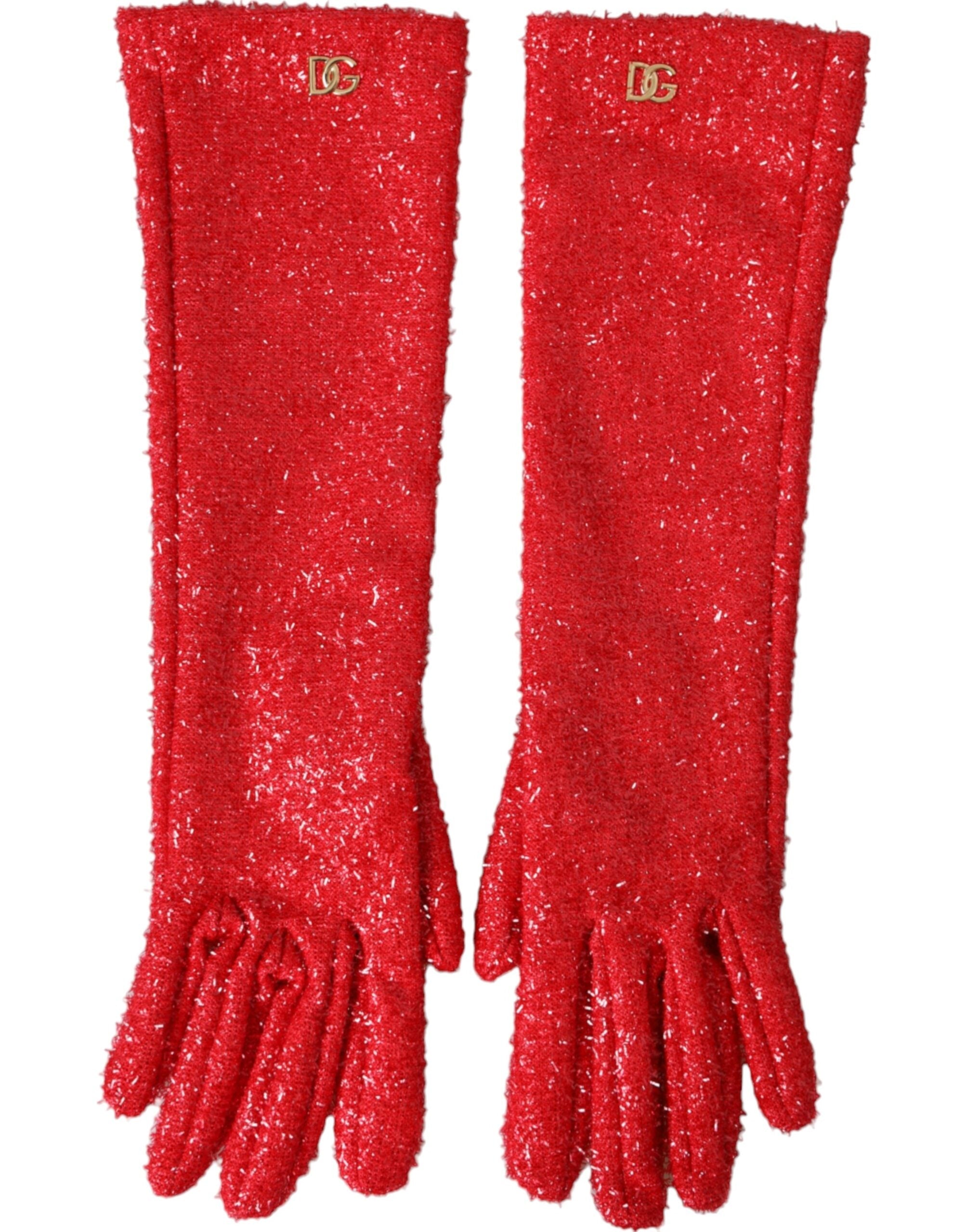 Dolce & Gabbana Red Lurex Fantasia Mid Arm Length Gloves LUNESCAPE