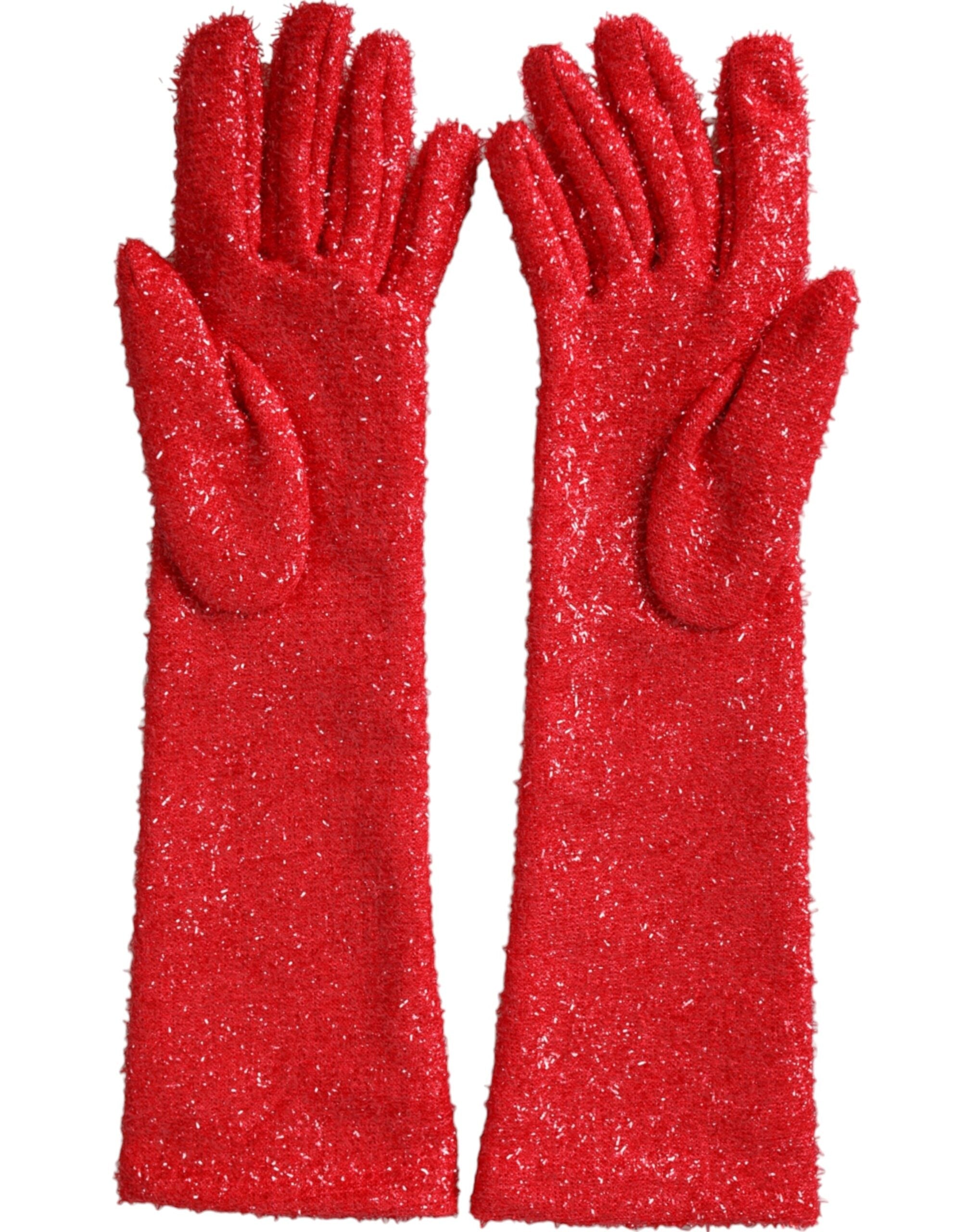Dolce & Gabbana Red Lurex Fantasia Mid Arm Length Gloves LUNESCAPE
