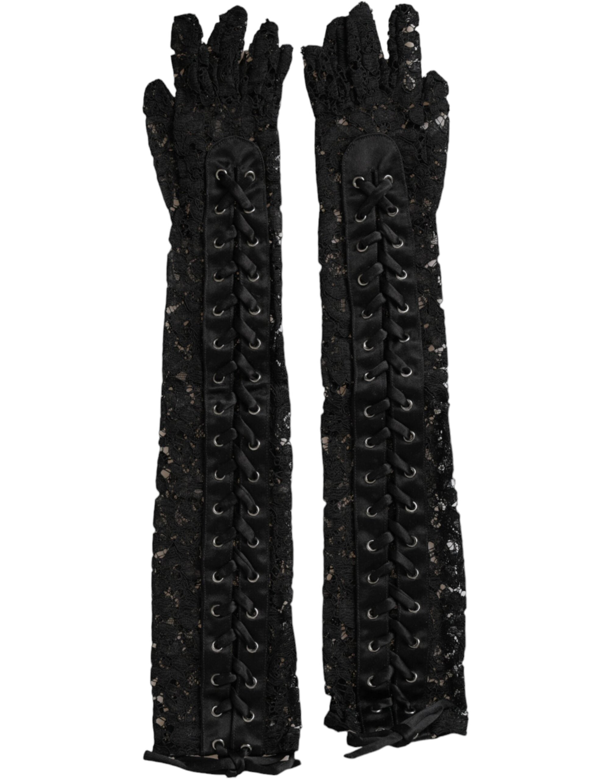 Dolce & Gabbana Black Taormina Lace Elbow Length Gloves LUNESCAPE
