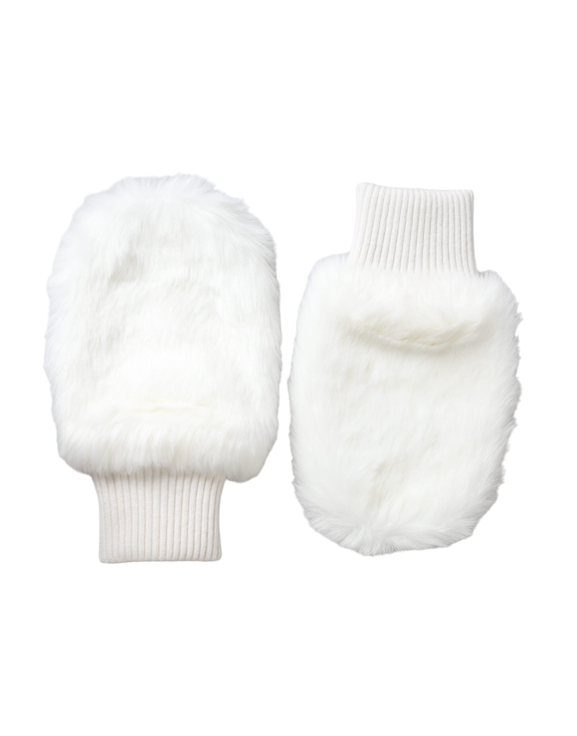 Dolce & Gabbana White Knitted Fur Wrist Mitten Gloves LUNESCAPE