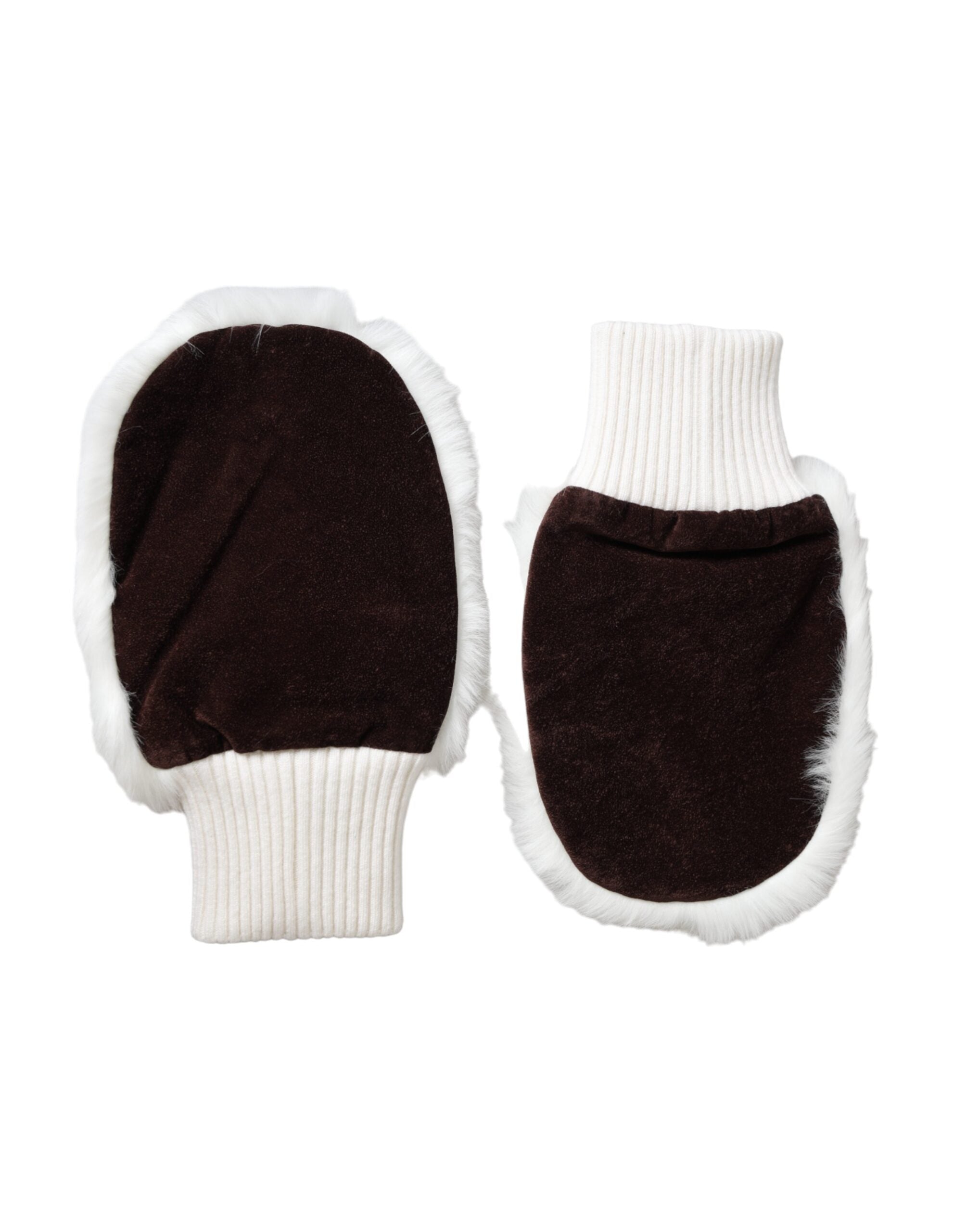 Dolce & Gabbana White Knitted Fur Wrist Mitten Gloves LUNESCAPE